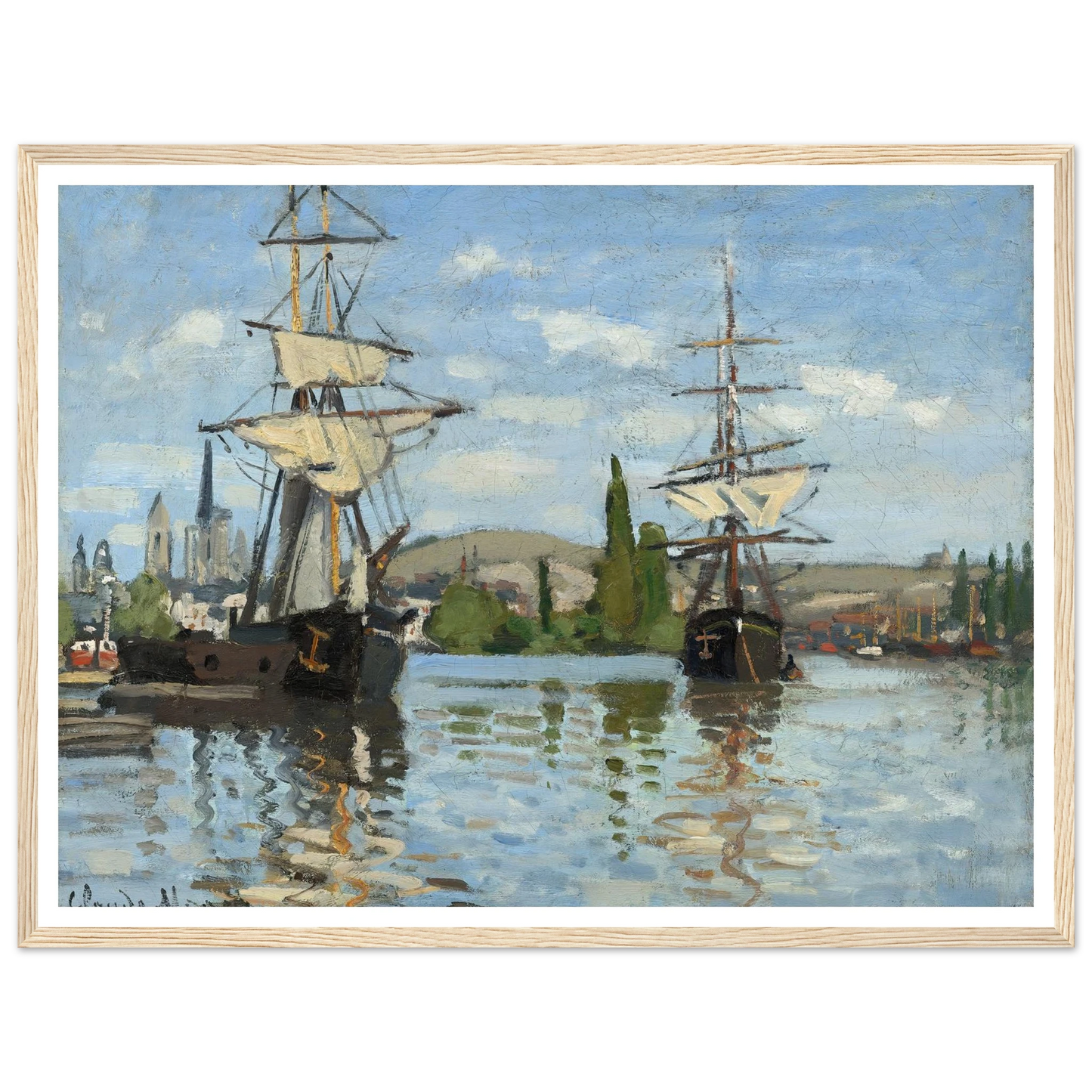 Ships Riding on the Seine at Rouen (1872-1873) Art Print | Claude Monet - Framed Poster - 30x40 cm / 12x16″ - Black frame
