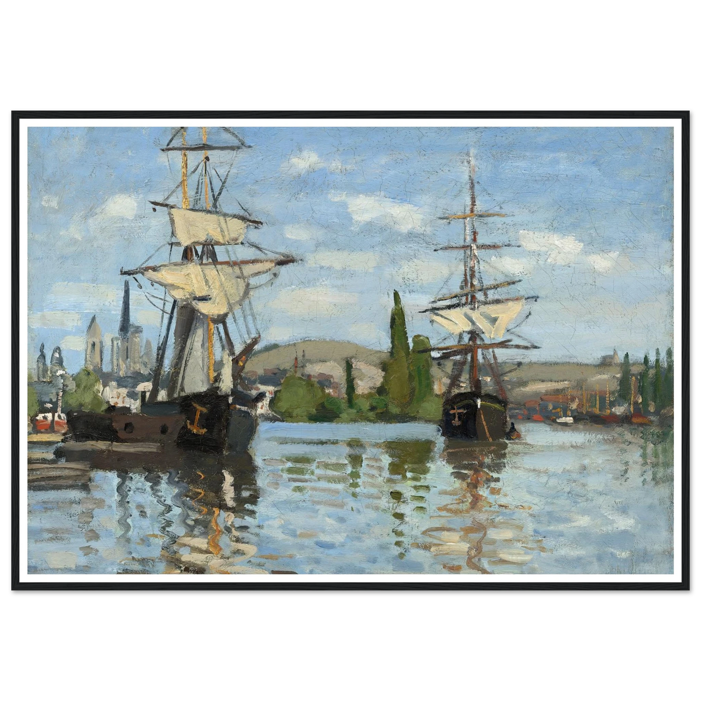 Ships Riding on the Seine at Rouen (1872-1873) Art Print | Claude Monet - Framed Poster - 30x40 cm / 12x16″ - Black frame