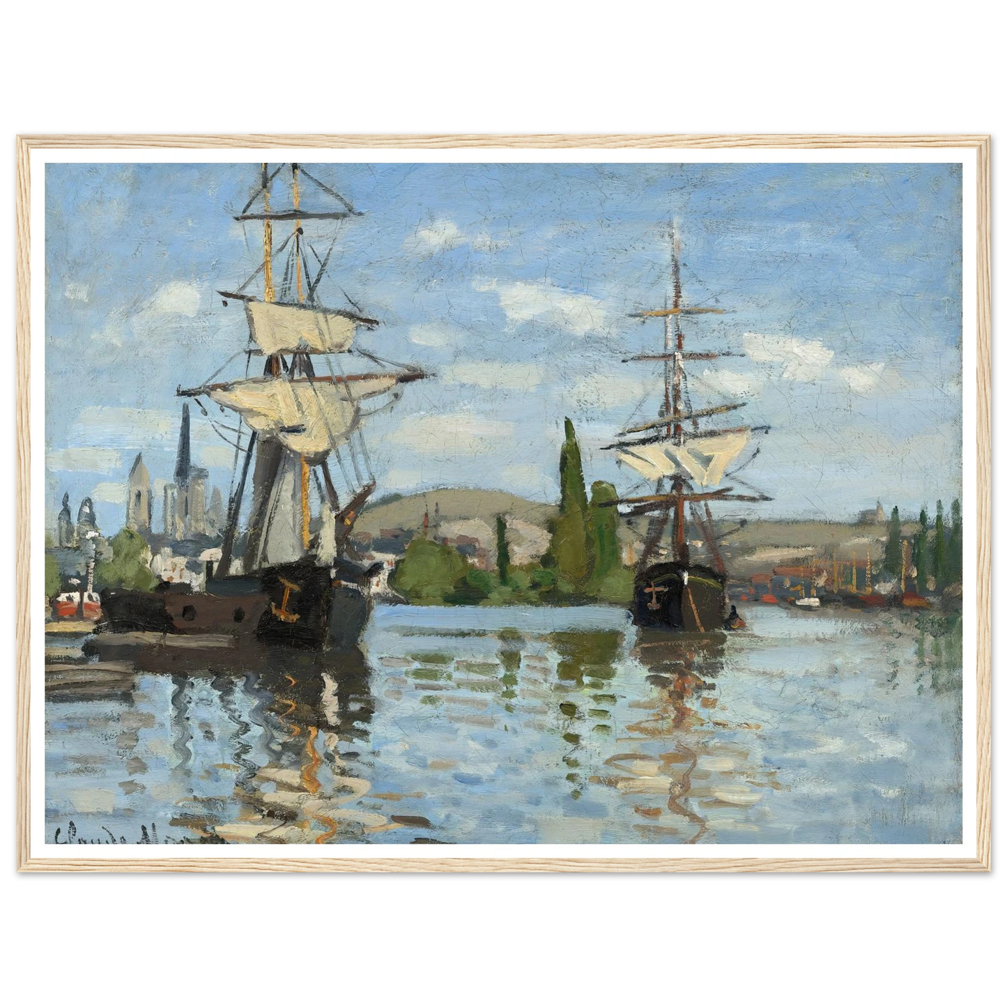 Ships Riding on the Seine at Rouen (1872-1873) Art Print | Claude Monet - Framed Poster - 30x40 cm / 12x16″ - Black frame