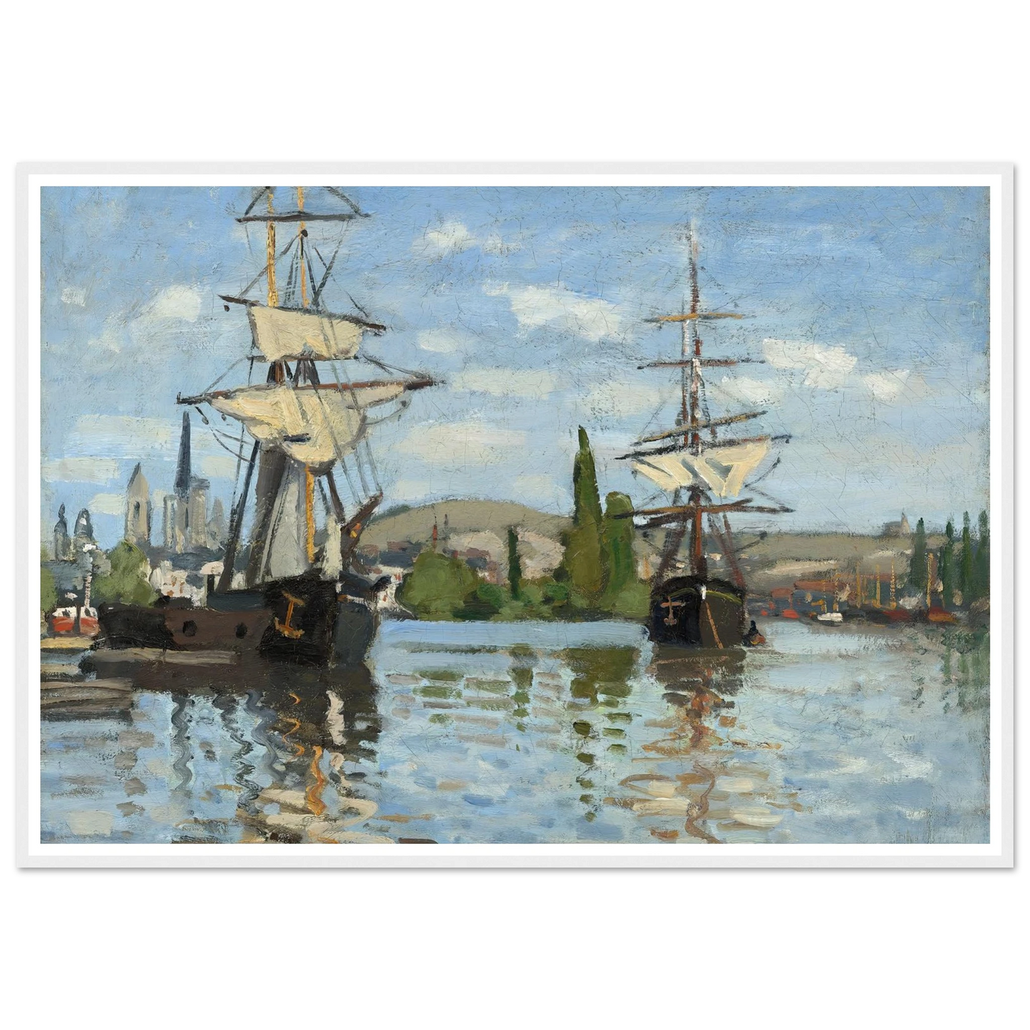 Ships Riding on the Seine at Rouen (1872-1873) Art Print | Claude Monet - Framed Poster - 30x40 cm / 12x16″ - Black frame