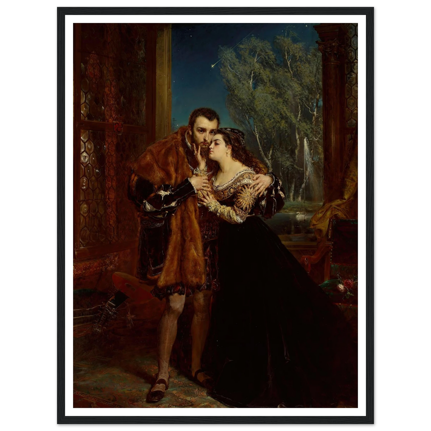 Sigismund Augustus with Barbara at the Radziwiłł court in Vilnius (1867) Art Print | Jan Matejko - Framed Poster - 30x40 cm / 12x16″ - Black frame