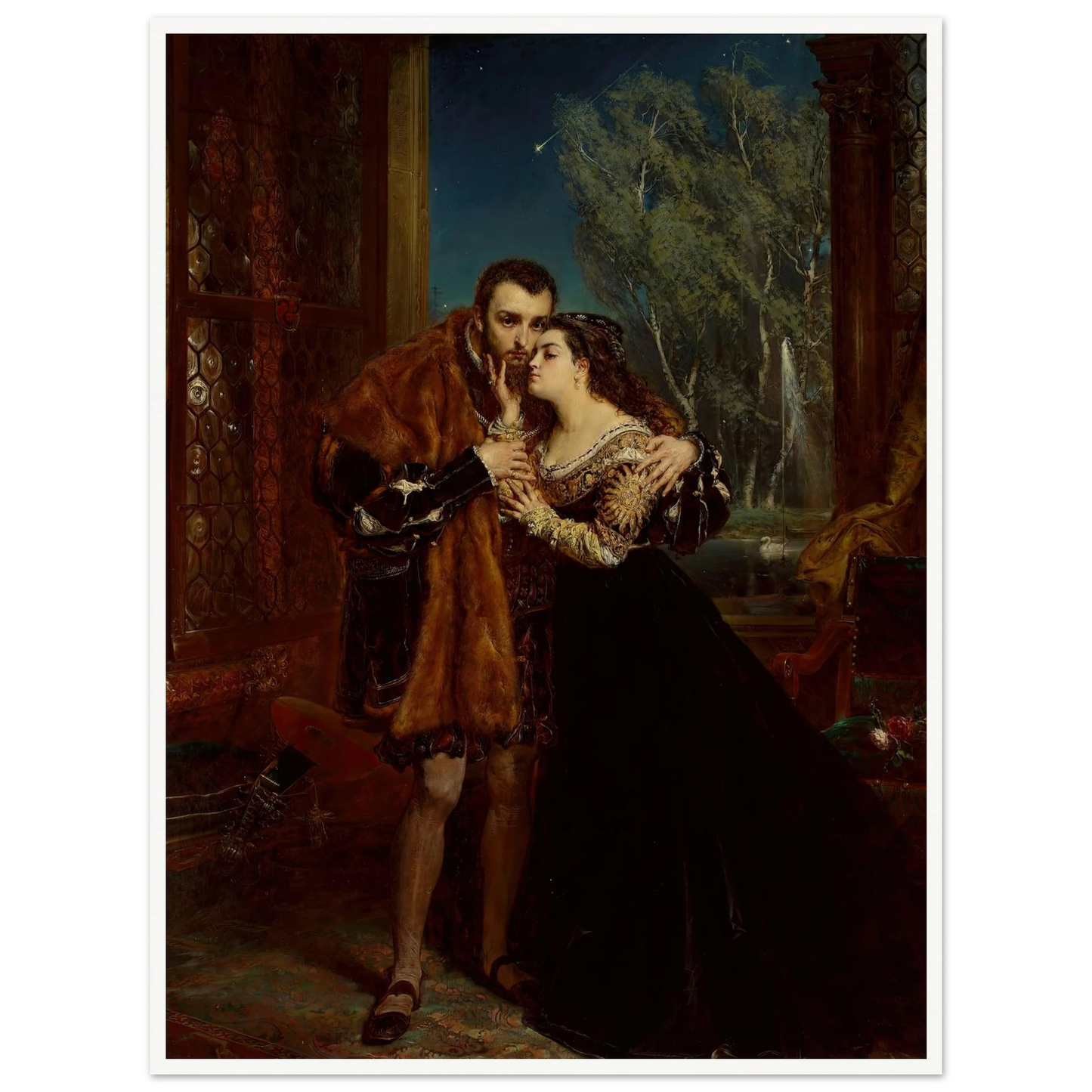 Sigismund Augustus with Barbara at the Radziwiłł court in Vilnius (1867) Art Print | Jan Matejko - Framed Poster - 30x40 cm / 12x16″ - Black frame