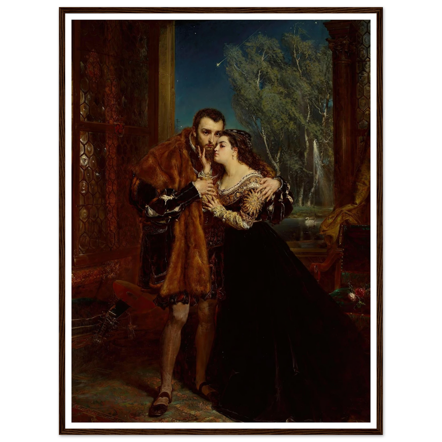 Sigismund Augustus with Barbara at the Radziwiłł court in Vilnius (1867) Art Print | Jan Matejko - Framed Poster - 30x40 cm / 12x16″ - Black frame