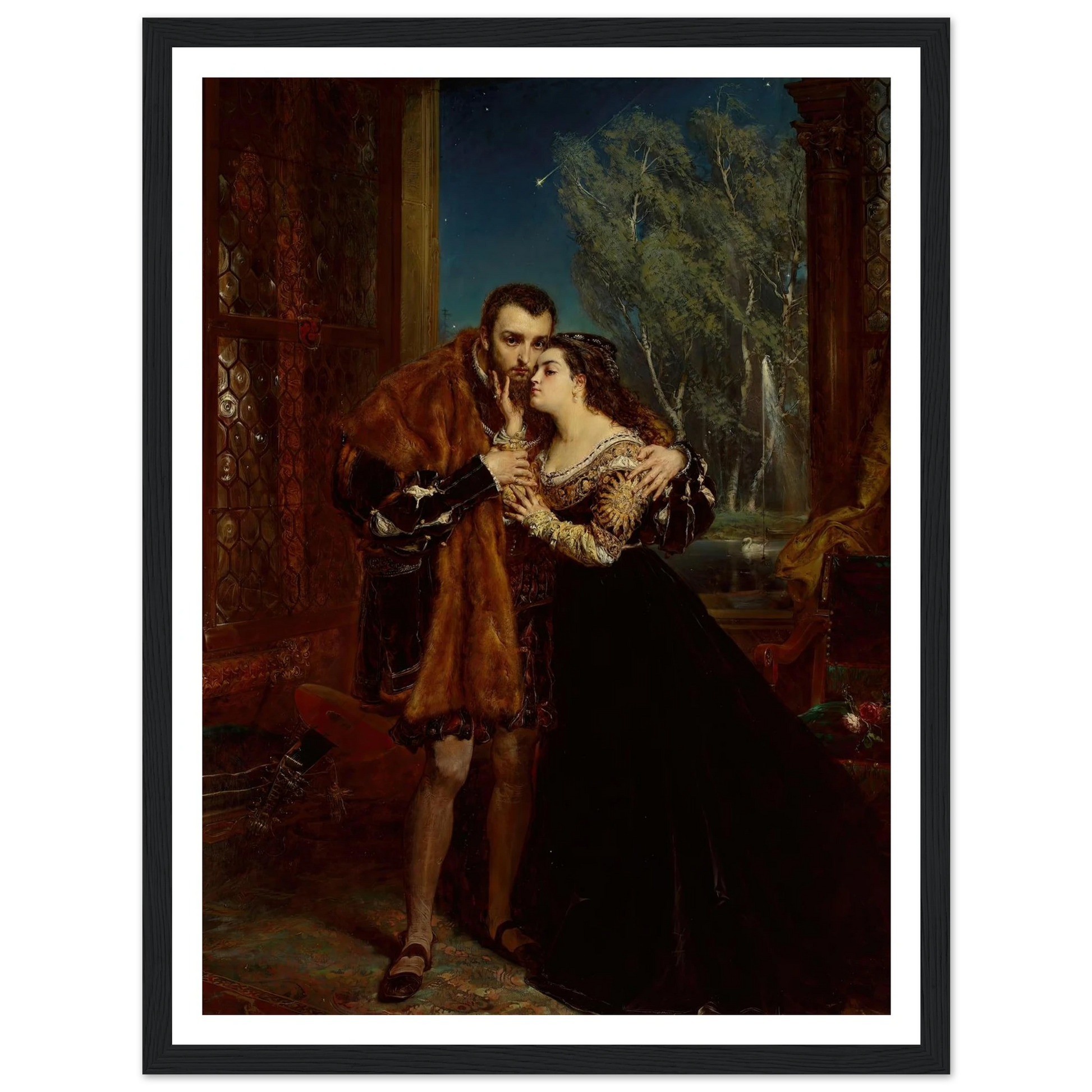 Sigismund Augustus with Barbara at the Radziwiłł court in Vilnius (1867) Art Print | Jan Matejko - Framed Poster - 30x40 cm / 12x16″ - Black frame