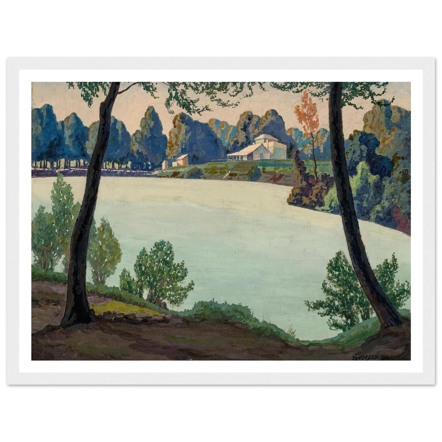 Silbersee bei Höflein (1924) Art Print | Max Kahrer - Framed Poster - 30x40 cm / 12x16″ - Black frame