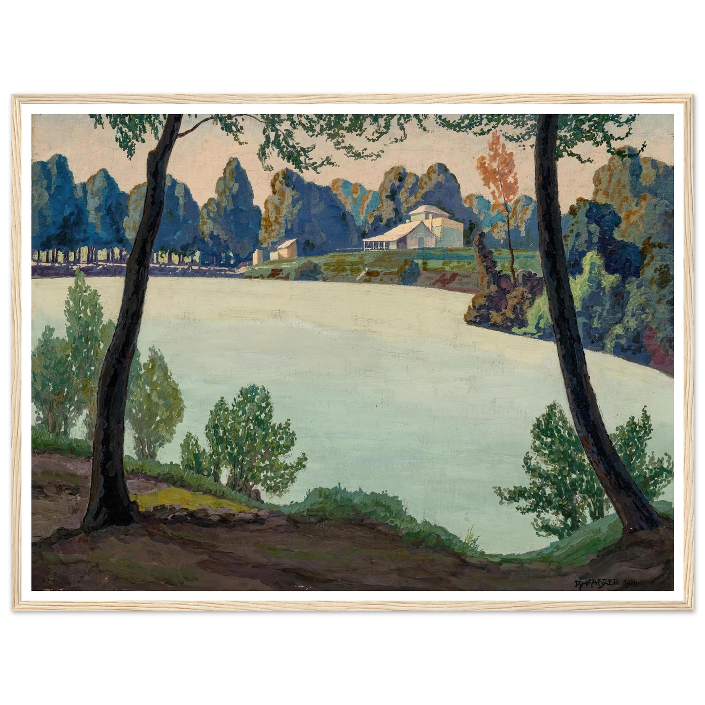 Silbersee bei Höflein (1924) Art Print | Max Kahrer - Framed Poster - 30x40 cm / 12x16″ - Black frame