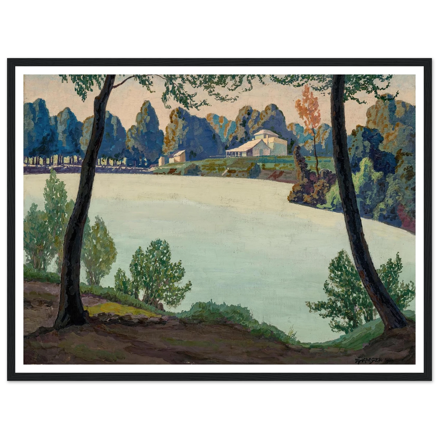 Silbersee bei Höflein (1924) Art Print | Max Kahrer - Framed Poster - 30x40 cm / 12x16″ - Black frame