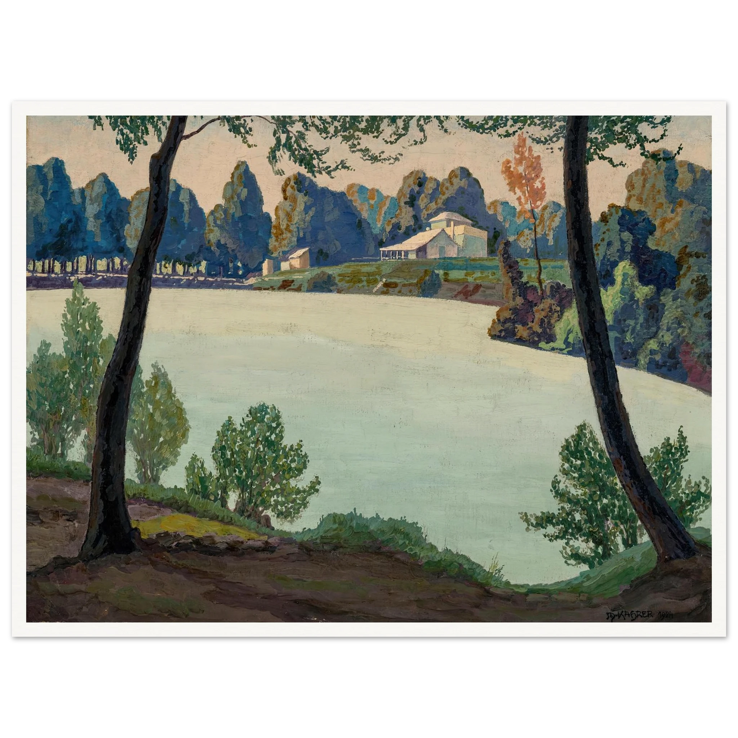 Silbersee bei Höflein (1924) Art Print | Max Kahrer - Framed Poster - 30x40 cm / 12x16″ - Black frame