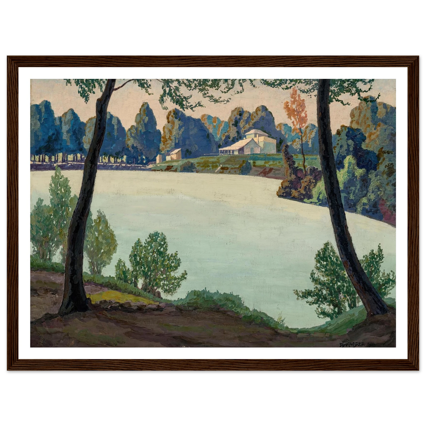 Silbersee bei Höflein (1924) Art Print | Max Kahrer - Framed Poster - 30x40 cm / 12x16″ - Black frame