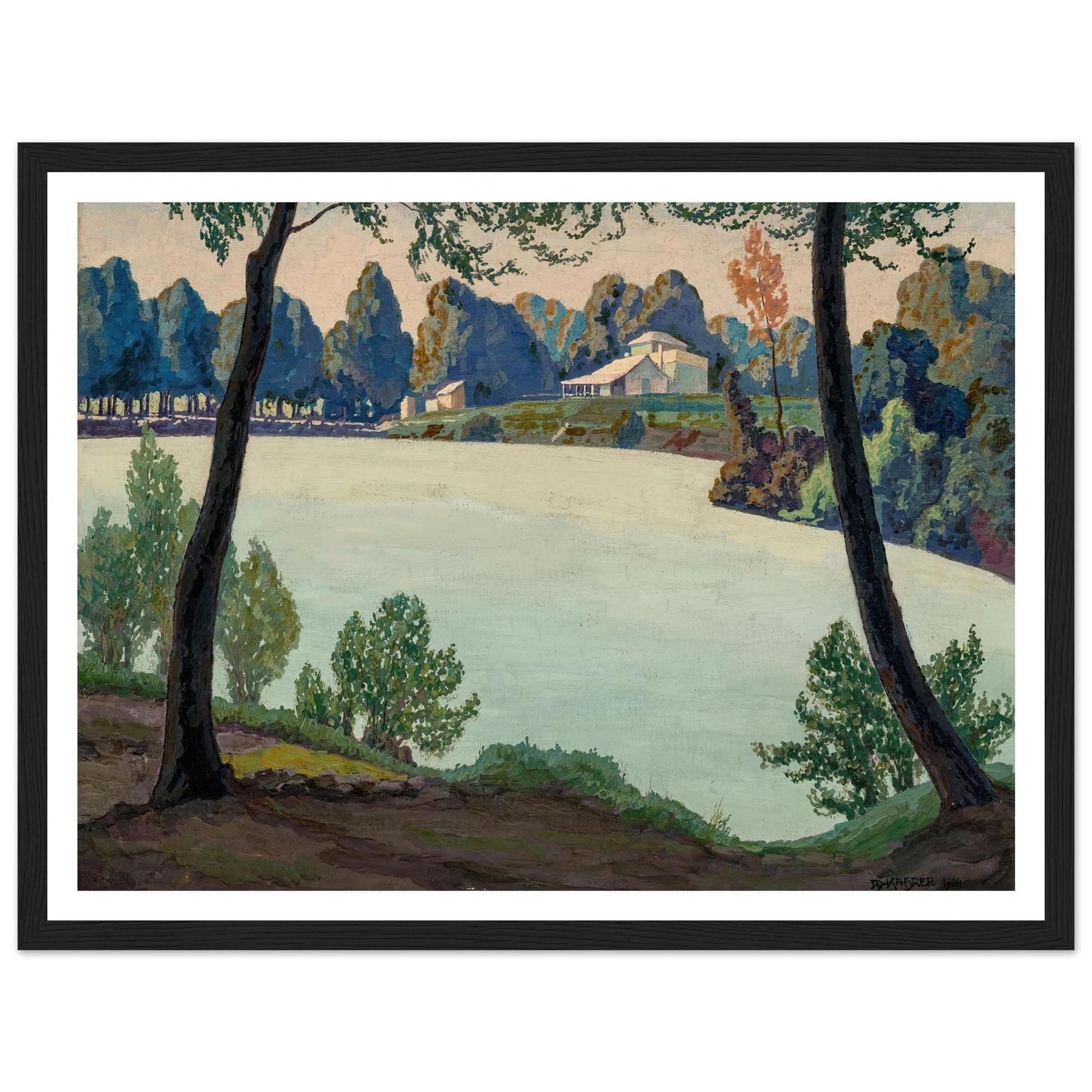 Silbersee bei Höflein (1924) Art Print | Max Kahrer - Framed Poster - 30x40 cm / 12x16″ - Black frame