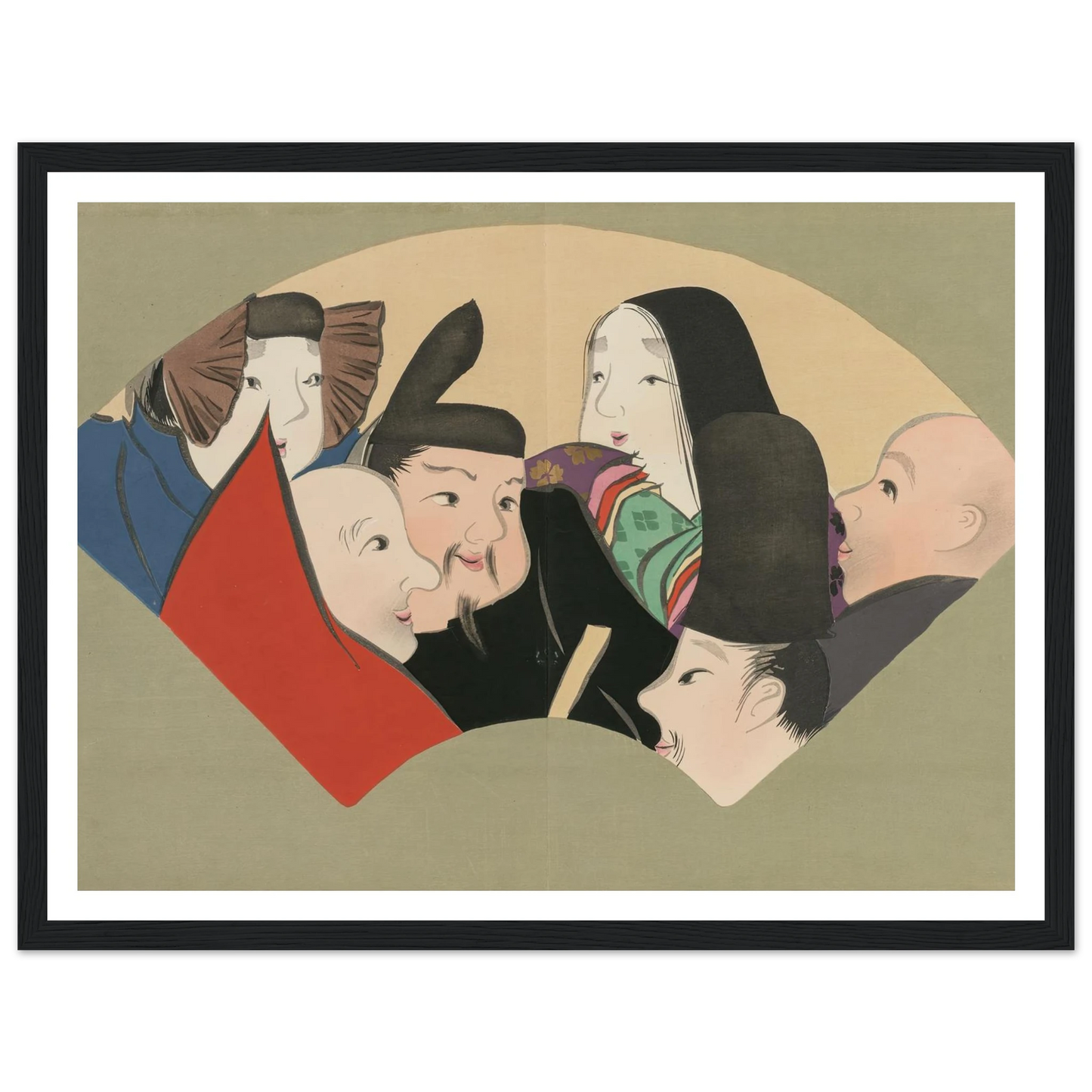 Six Poetic Immortals (Rokkasen) (1909-1910) Art Print | Kamisaka Sekka - Framed Poster - 30x40 cm / 12x16″ - Black frame