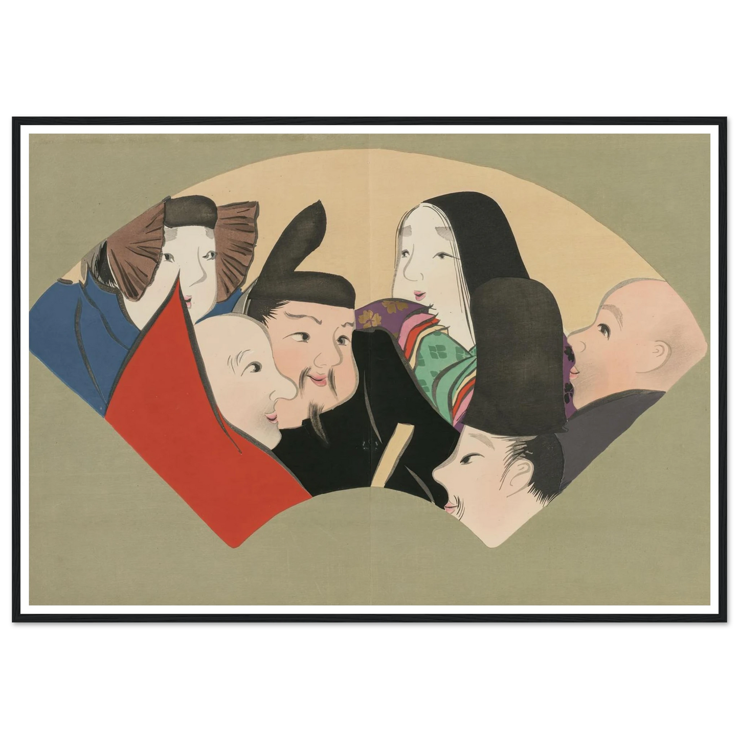 Six Poetic Immortals (Rokkasen) (1909-1910) Art Print | Kamisaka Sekka - Framed Poster - 30x40 cm / 12x16″ - Black frame