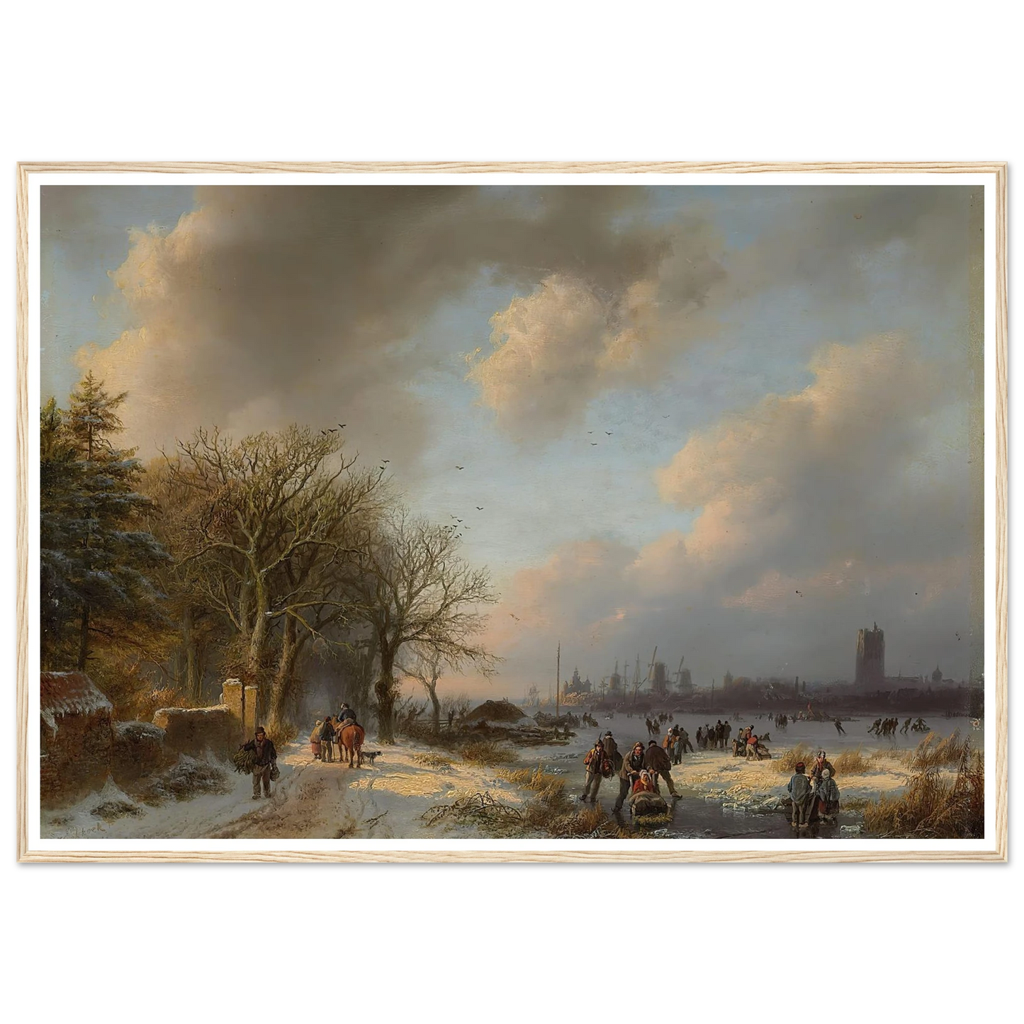 Skaters On A Waterway With A Koek-En-Zopie Beyond (1854) Art Print | Barend Cornelis Koekkoek - Framed Poster - 30x40 cm / 12x16″ - Black frame