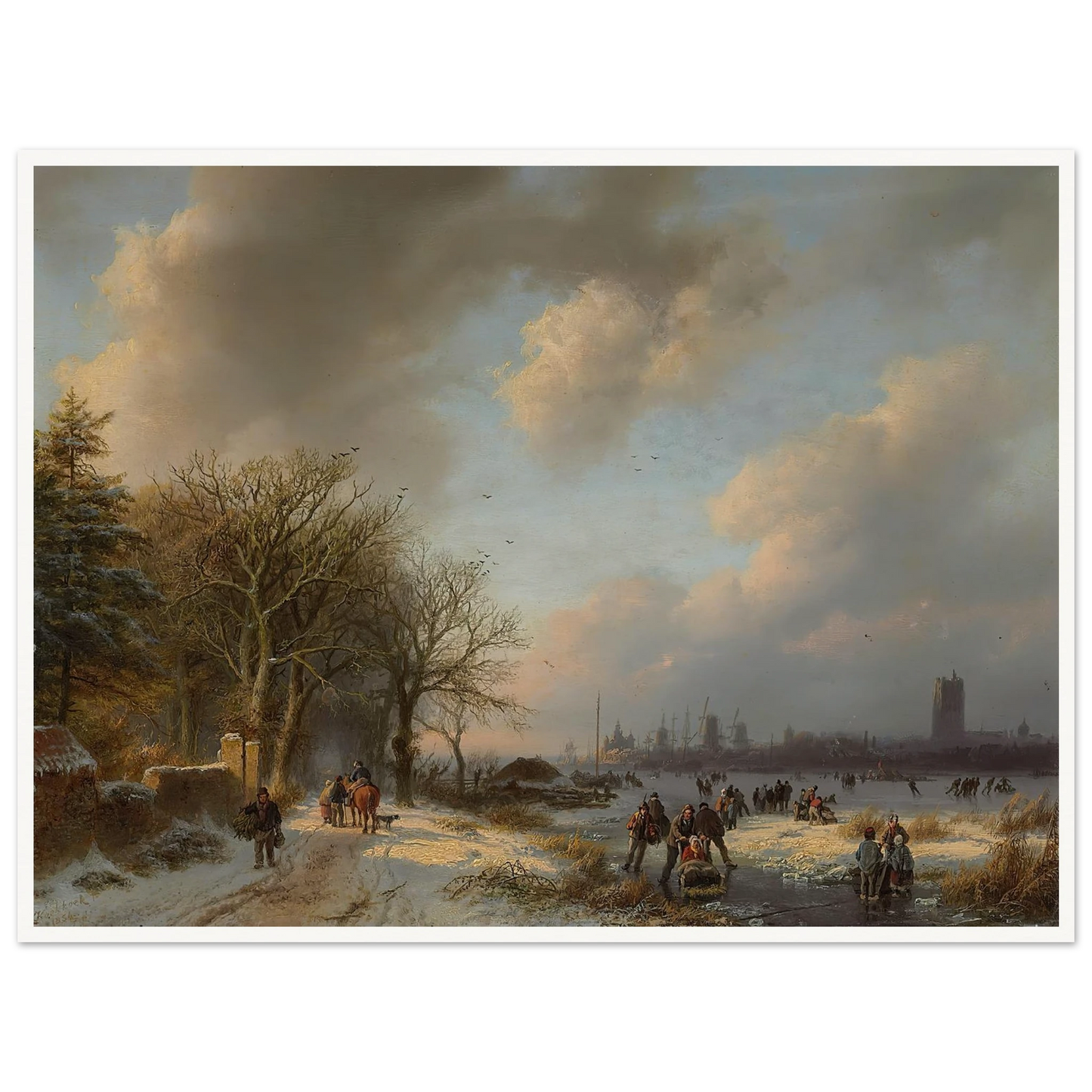 Skaters On A Waterway With A Koek-En-Zopie Beyond (1854) Art Print | Barend Cornelis Koekkoek - Framed Poster - 30x40 cm / 12x16″ - Black frame