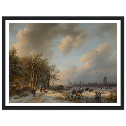 Skaters On A Waterway With A Koek-En-Zopie Beyond (1854) Art Print | Barend Cornelis Koekkoek - Framed Poster - 30x40 cm / 12x16″ - Black frame