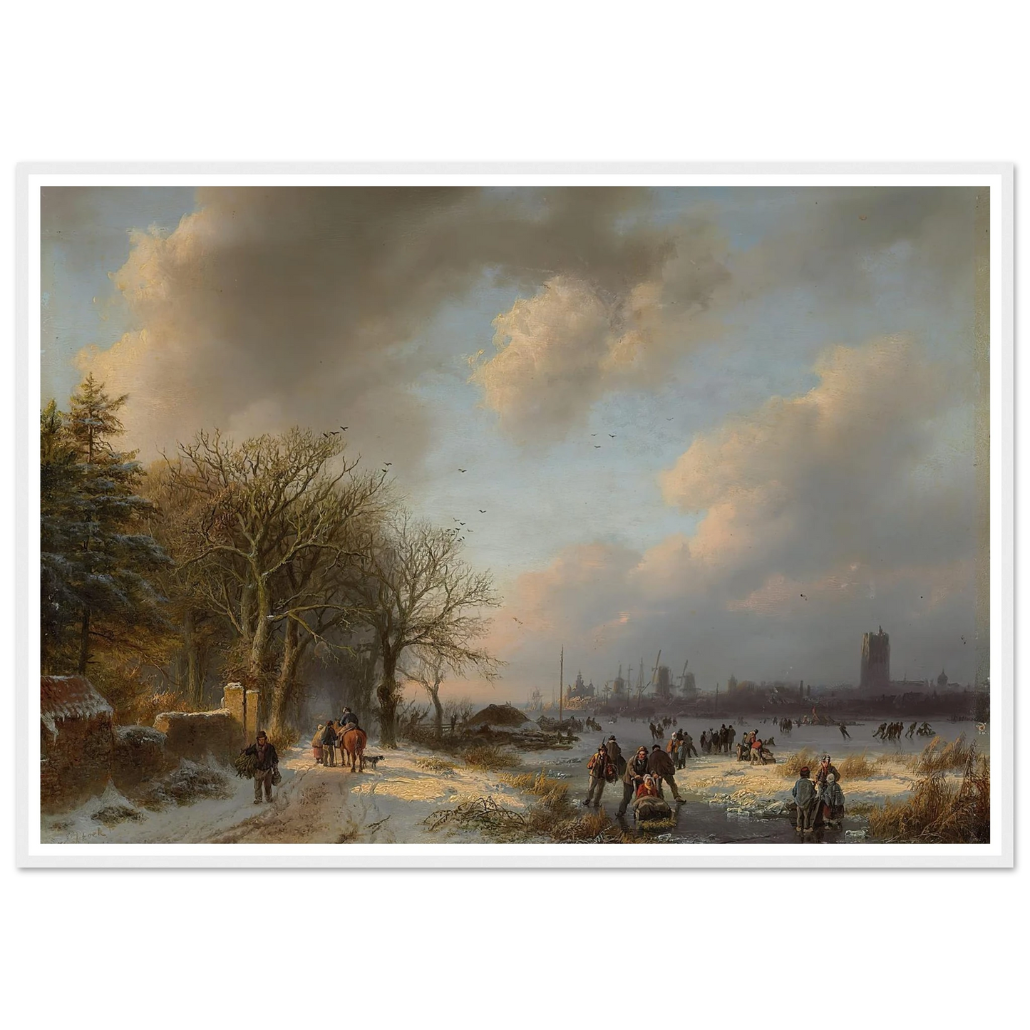 Skaters On A Waterway With A Koek-En-Zopie Beyond (1854) Art Print | Barend Cornelis Koekkoek - Framed Poster - 30x40 cm / 12x16″ - Black frame