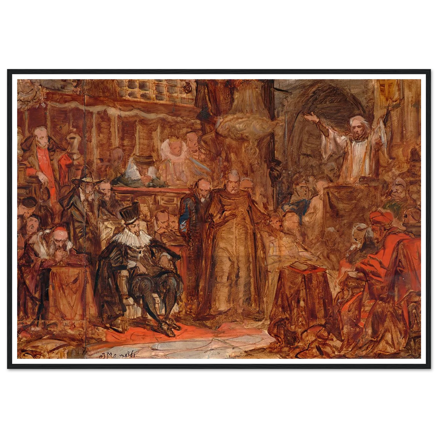 Sketch for “Skarga’s Sermon” (1861) Art Print | Jan Matejko - Framed Poster - 30x40 cm / 12x16″ - Black frame