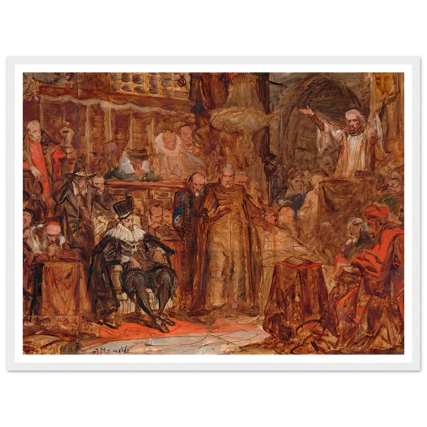 Sketch for “Skarga’s Sermon” (1861) Art Print | Jan Matejko - Framed Poster - 30x40 cm / 12x16″ - Black frame