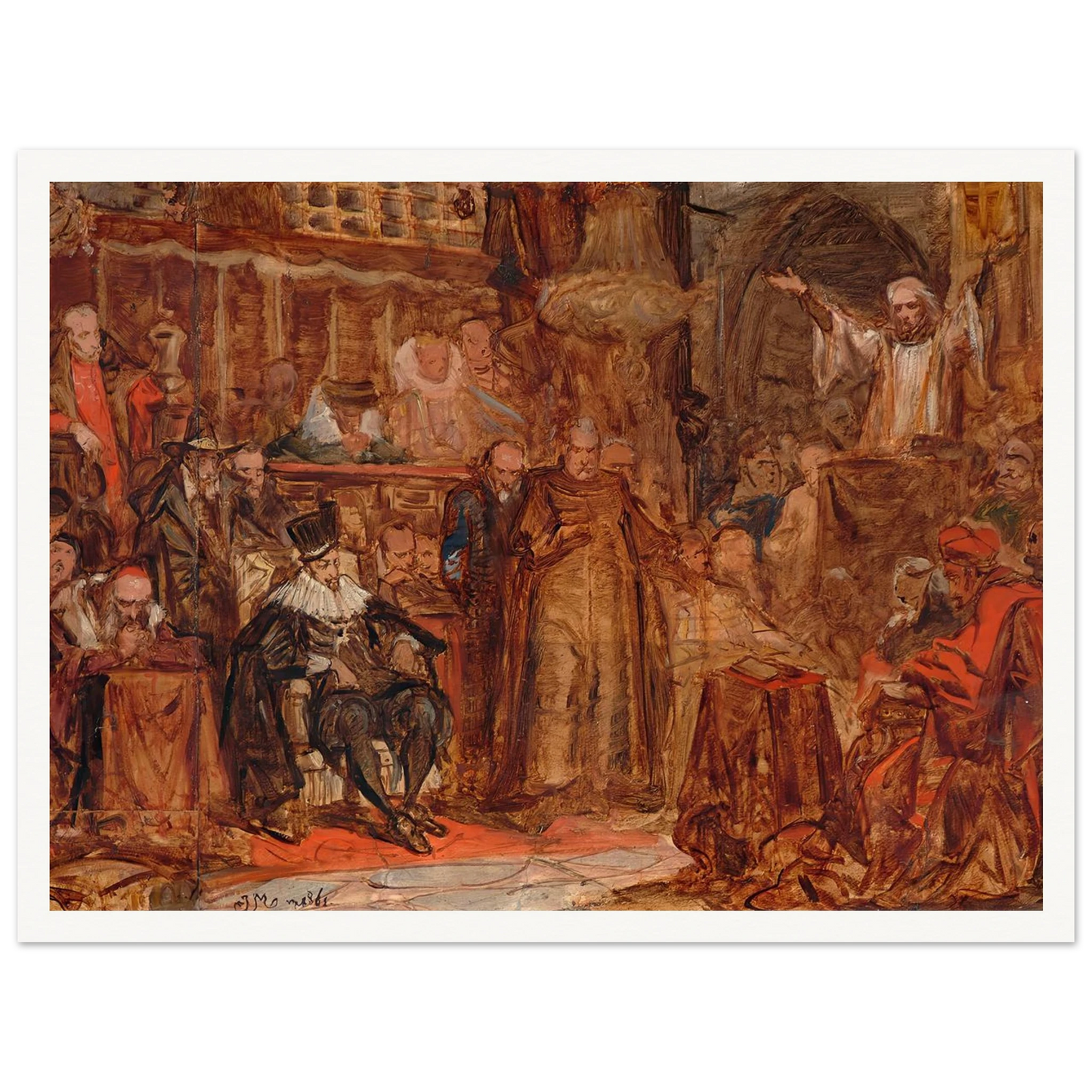 Sketch for “Skarga’s Sermon” (1861) Art Print | Jan Matejko - Framed Poster - 30x40 cm / 12x16″ - Black frame