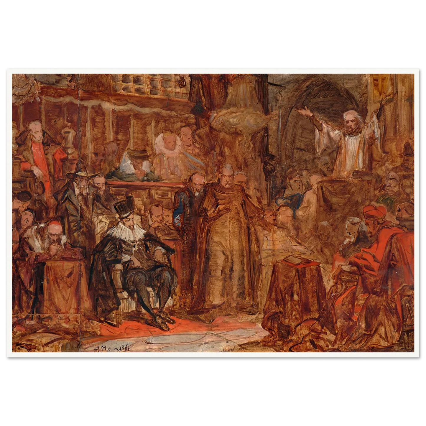 Sketch for “Skarga’s Sermon” (1861) Art Print | Jan Matejko - Framed Poster - 30x40 cm / 12x16″ - Black frame