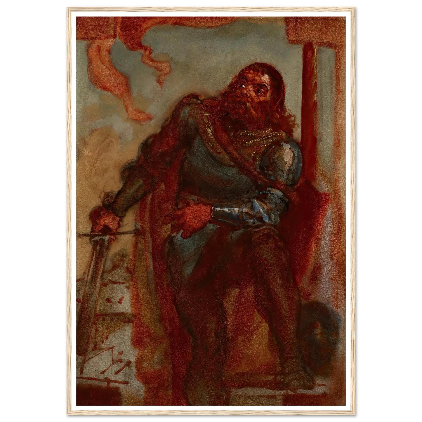 Sketch for the painting ‘Wacław Wilczek during the defence of the Benedictine monastery in Trzebice in Moravia in 1468 against Maciej Korwin’ (1876) Art Print | Jan Matejko - Framed Poster - 30x40 cm / 12x16″ - Black frame