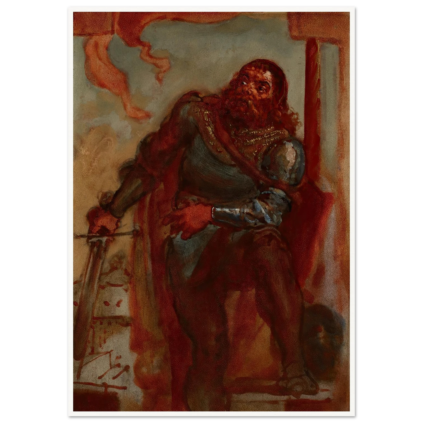 Sketch for the painting ‘Wacław Wilczek during the defence of the Benedictine monastery in Trzebice in Moravia in 1468 against Maciej Korwin’ (1876) Art Print | Jan Matejko - Framed Poster - 30x40 cm / 12x16″ - Black frame