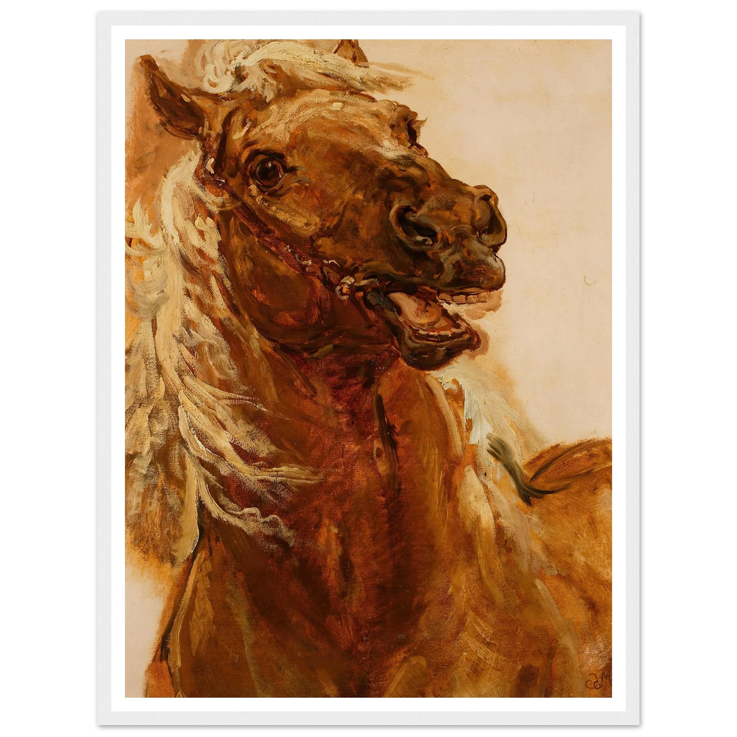 Sketch of horse’s head for the painting “Zamoyski at Byczyna” (1883) Art Print | Jan Matejko - Framed Poster - 30x40 cm / 12x16″ - Black frame