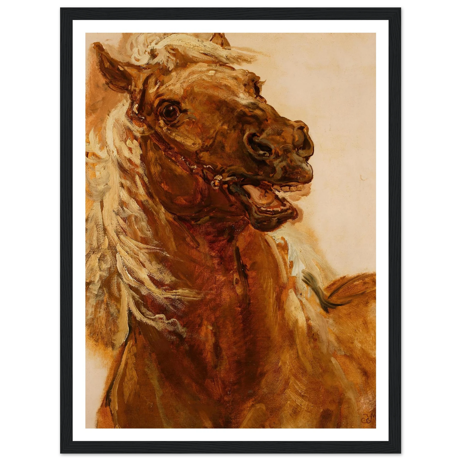 Sketch of horse’s head for the painting “Zamoyski at Byczyna” (1883) Art Print | Jan Matejko - Framed Poster - 30x40 cm / 12x16″ - Black frame