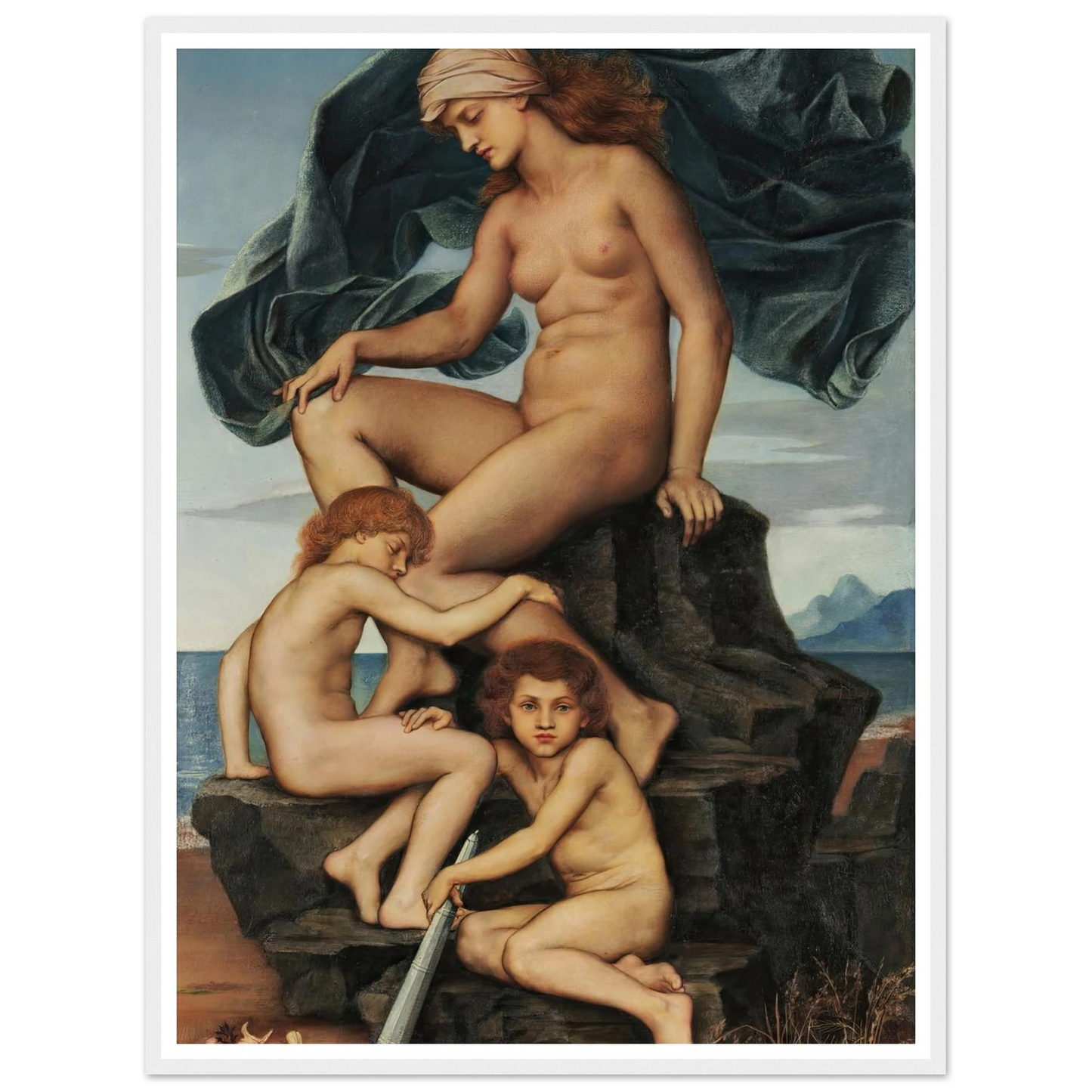 Sleep and Death, the Children of the Night (1883) Art Print | Evelyn de Morgan - Framed Poster - 30x40 cm / 12x16″ - Black frame