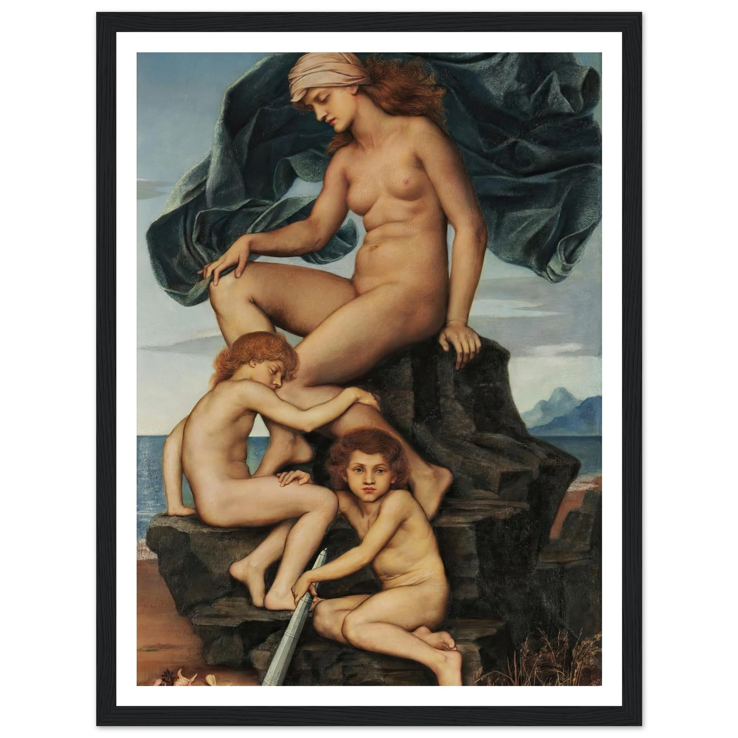 Sleep and Death, the Children of the Night (1883) Art Print | Evelyn de Morgan - Framed Poster - 30x40 cm / 12x16″ - Black frame
