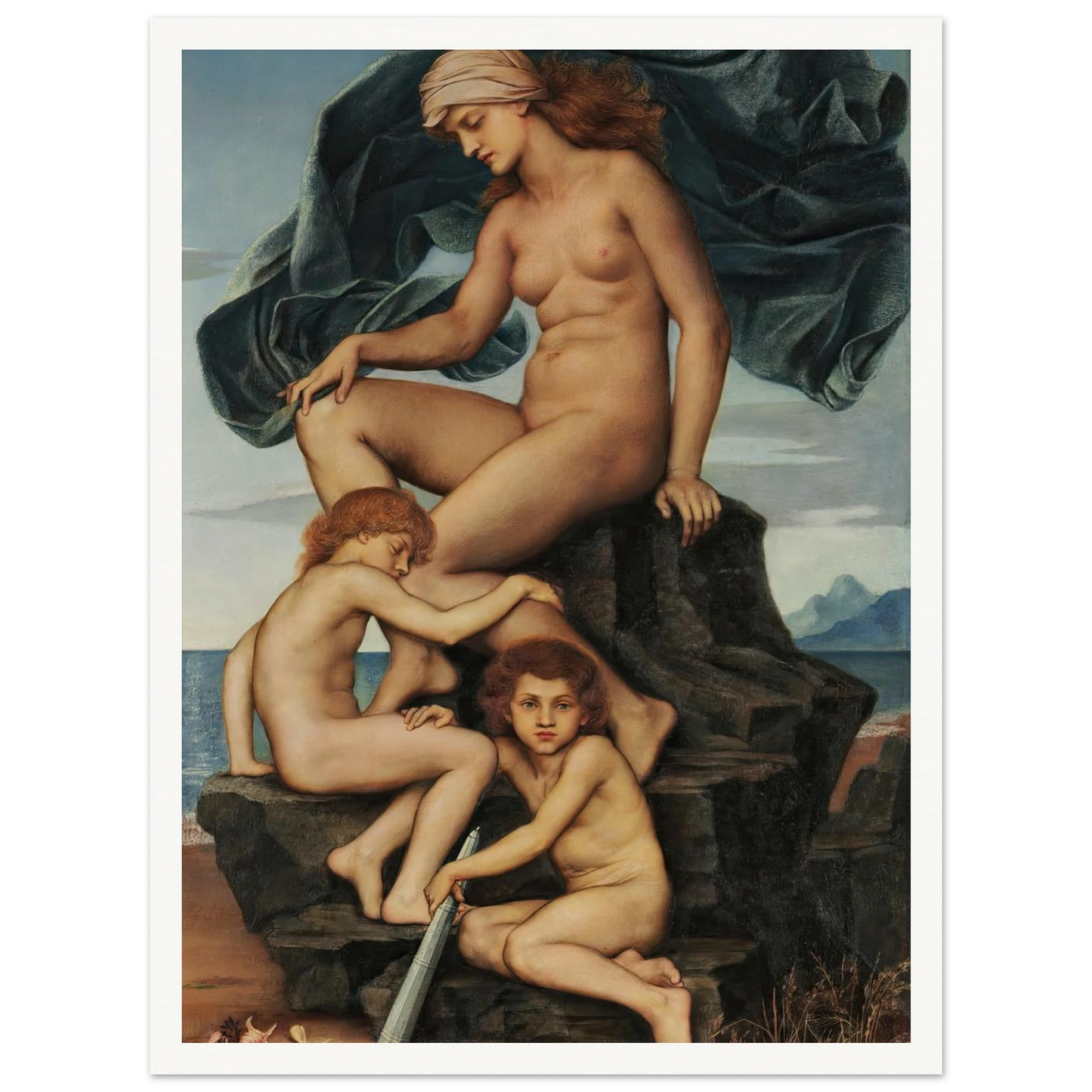 Sleep and Death, the Children of the Night (1883) Art Print | Evelyn de Morgan - Framed Poster - 30x40 cm / 12x16″ - Black frame