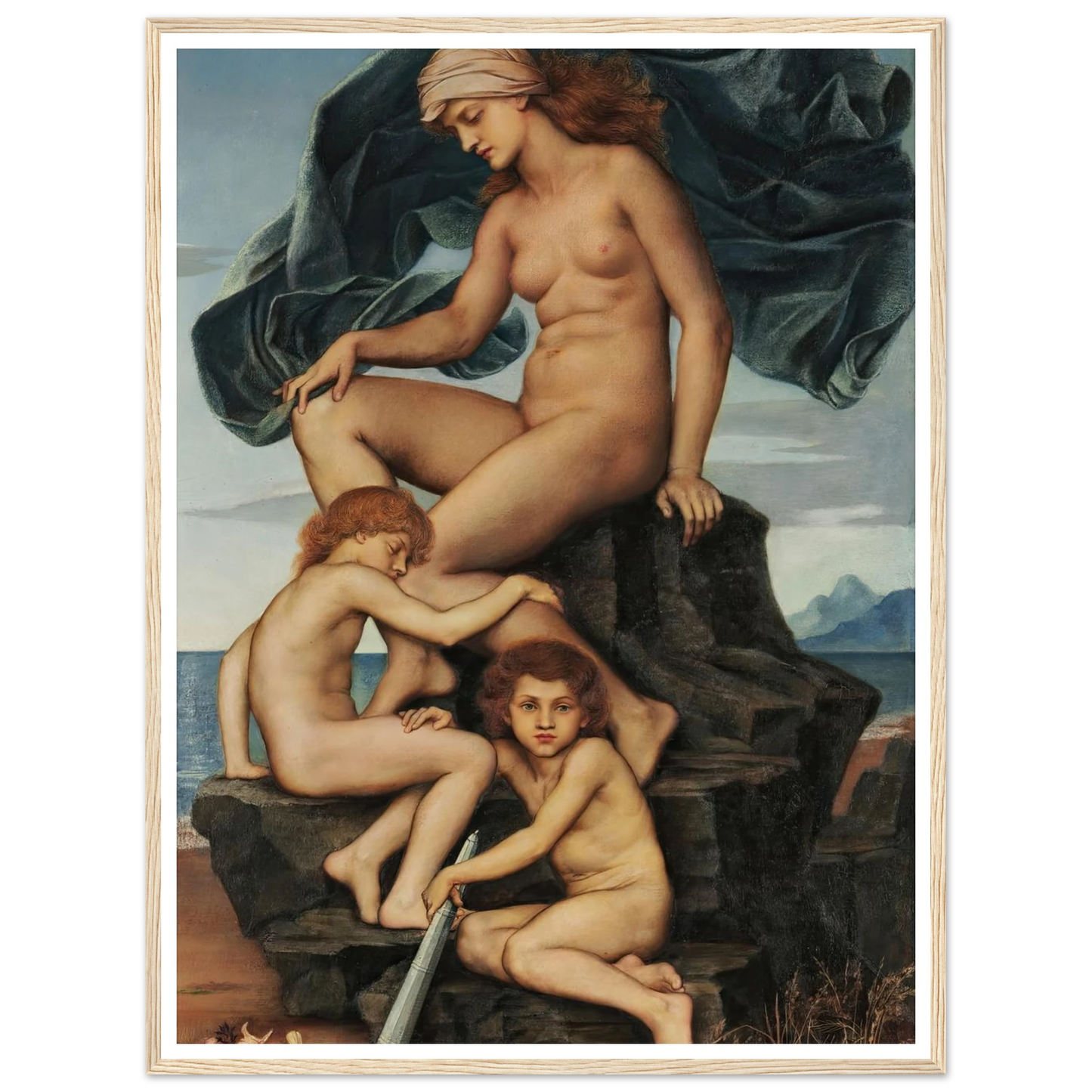 Sleep and Death, the Children of the Night (1883) Art Print | Evelyn de Morgan - Framed Poster - 30x40 cm / 12x16″ - Black frame