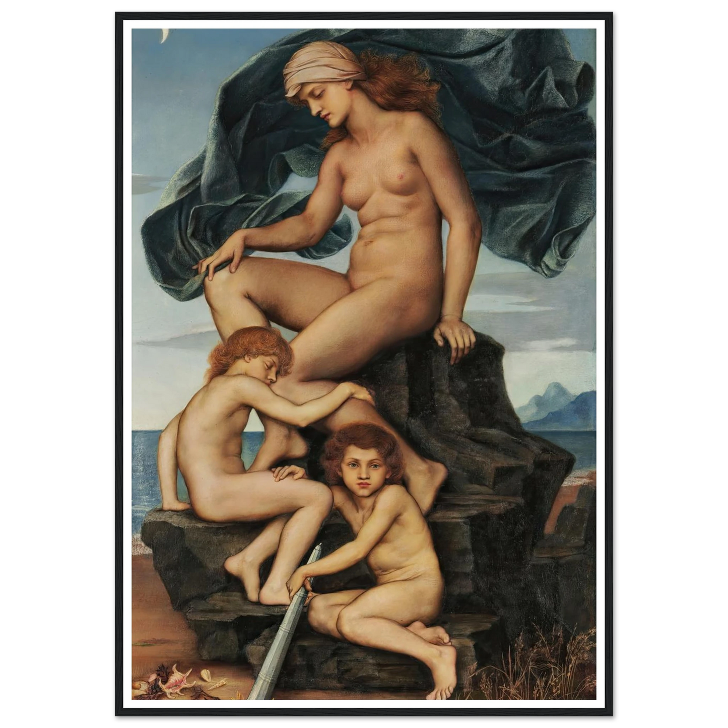 Sleep and Death, the Children of the Night (1883) Art Print | Evelyn de Morgan - Framed Poster - 30x40 cm / 12x16″ - Black frame