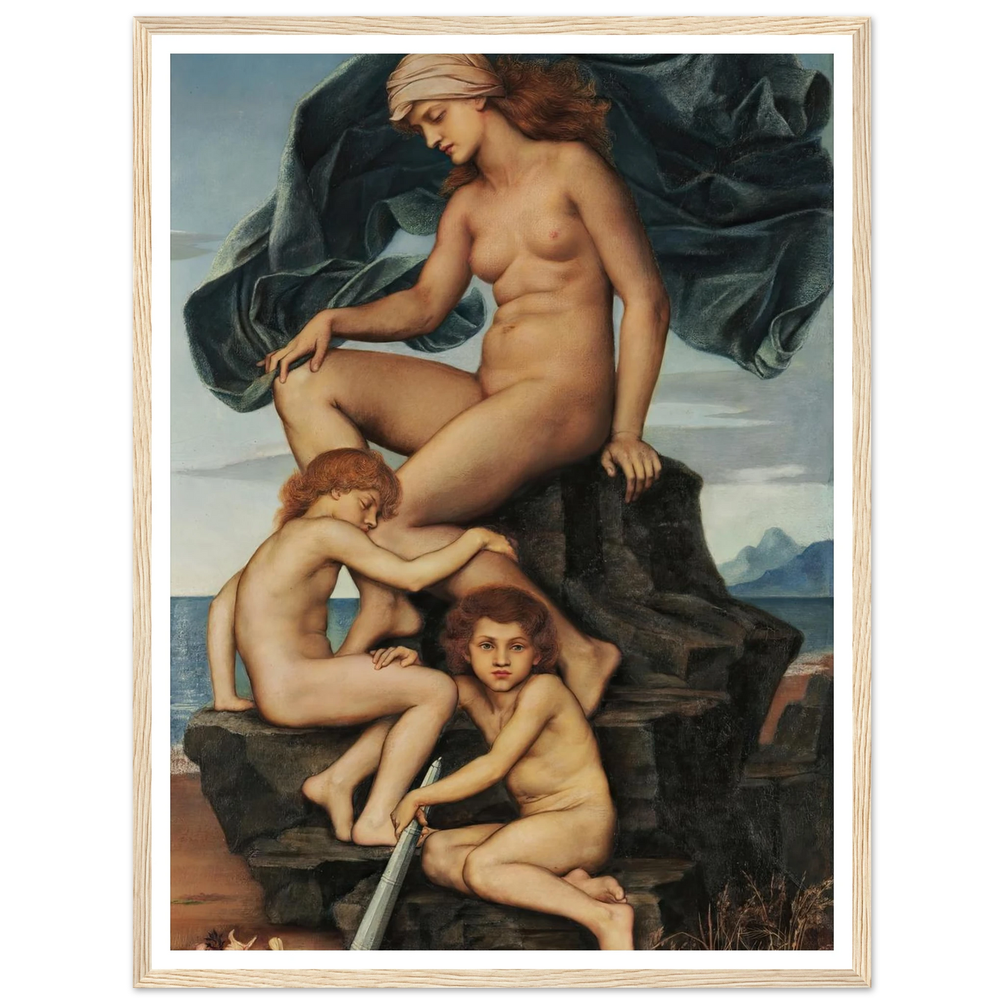 Sleep and Death, the Children of the Night (1883) Art Print | Evelyn de Morgan - Framed Poster - 30x40 cm / 12x16″ - Black frame