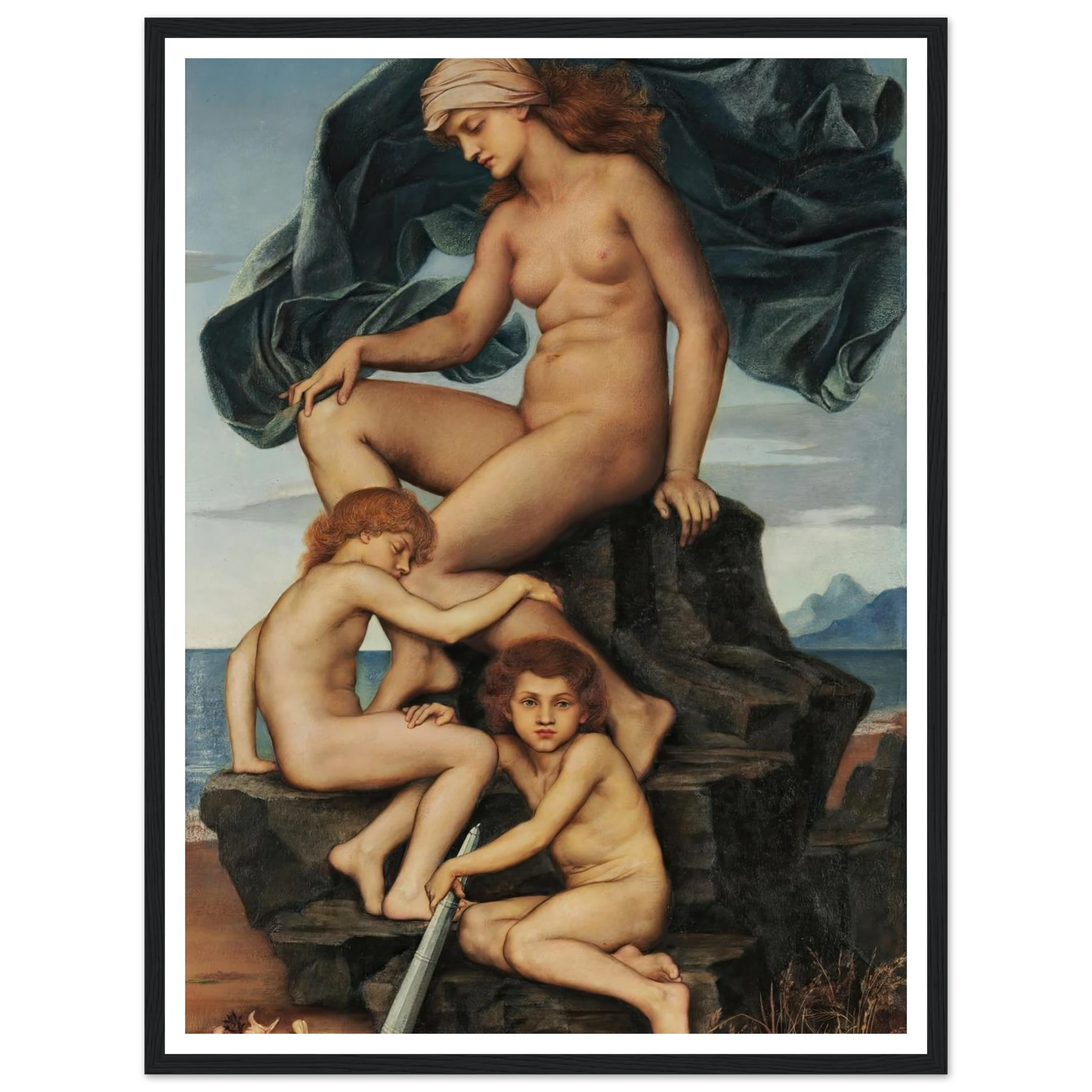Sleep and Death, the Children of the Night (1883) Art Print | Evelyn de Morgan - Framed Poster - 30x40 cm / 12x16″ - Black frame