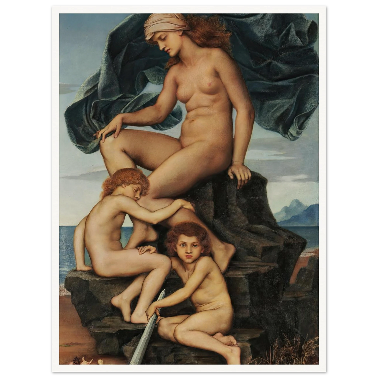 Sleep and Death, the Children of the Night (1883) Art Print | Evelyn de Morgan - Framed Poster - 30x40 cm / 12x16″ - Black frame