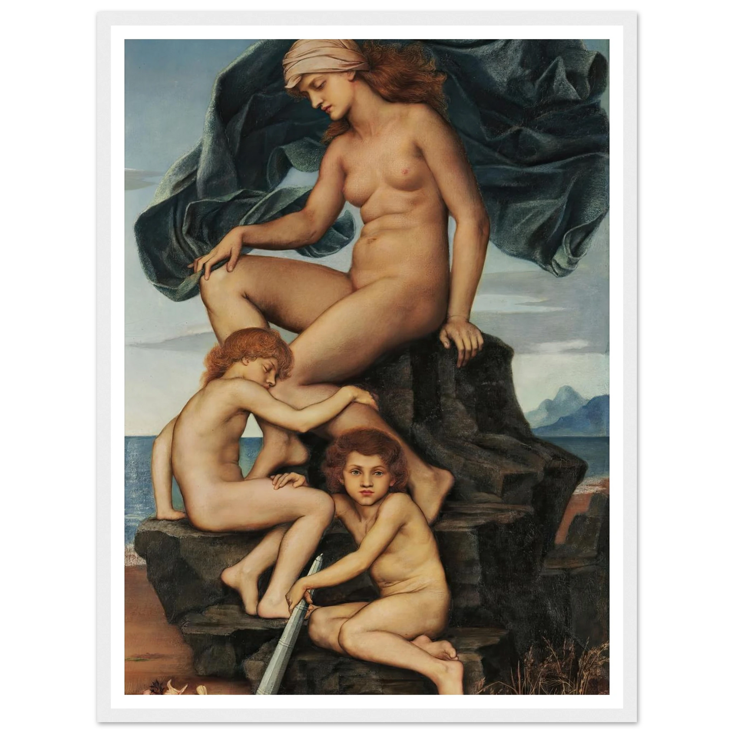 Sleep and Death, the Children of the Night (1883) Art Print | Evelyn de Morgan - Framed Poster - 30x40 cm / 12x16″ - Black frame