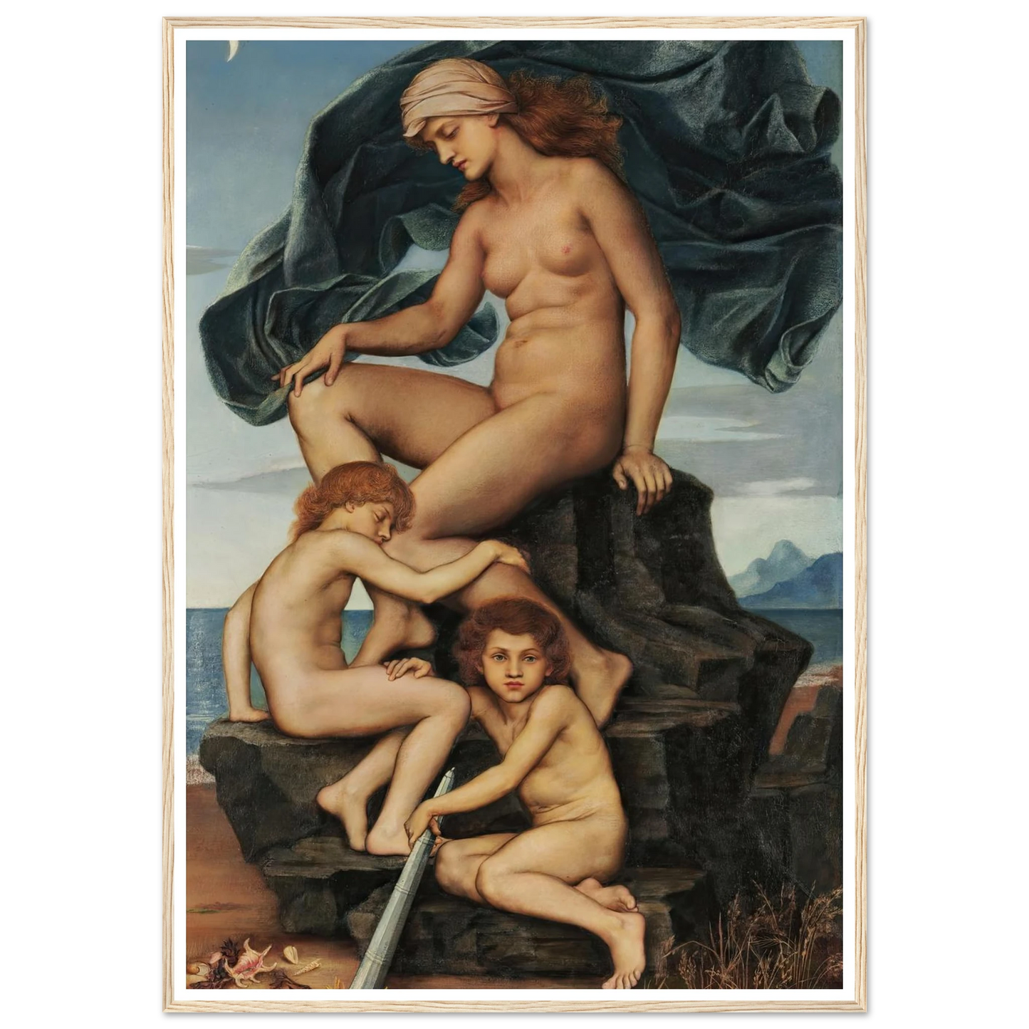 Sleep and Death, the Children of the Night (1883) Art Print | Evelyn de Morgan - Framed Poster - 30x40 cm / 12x16″ - Black frame