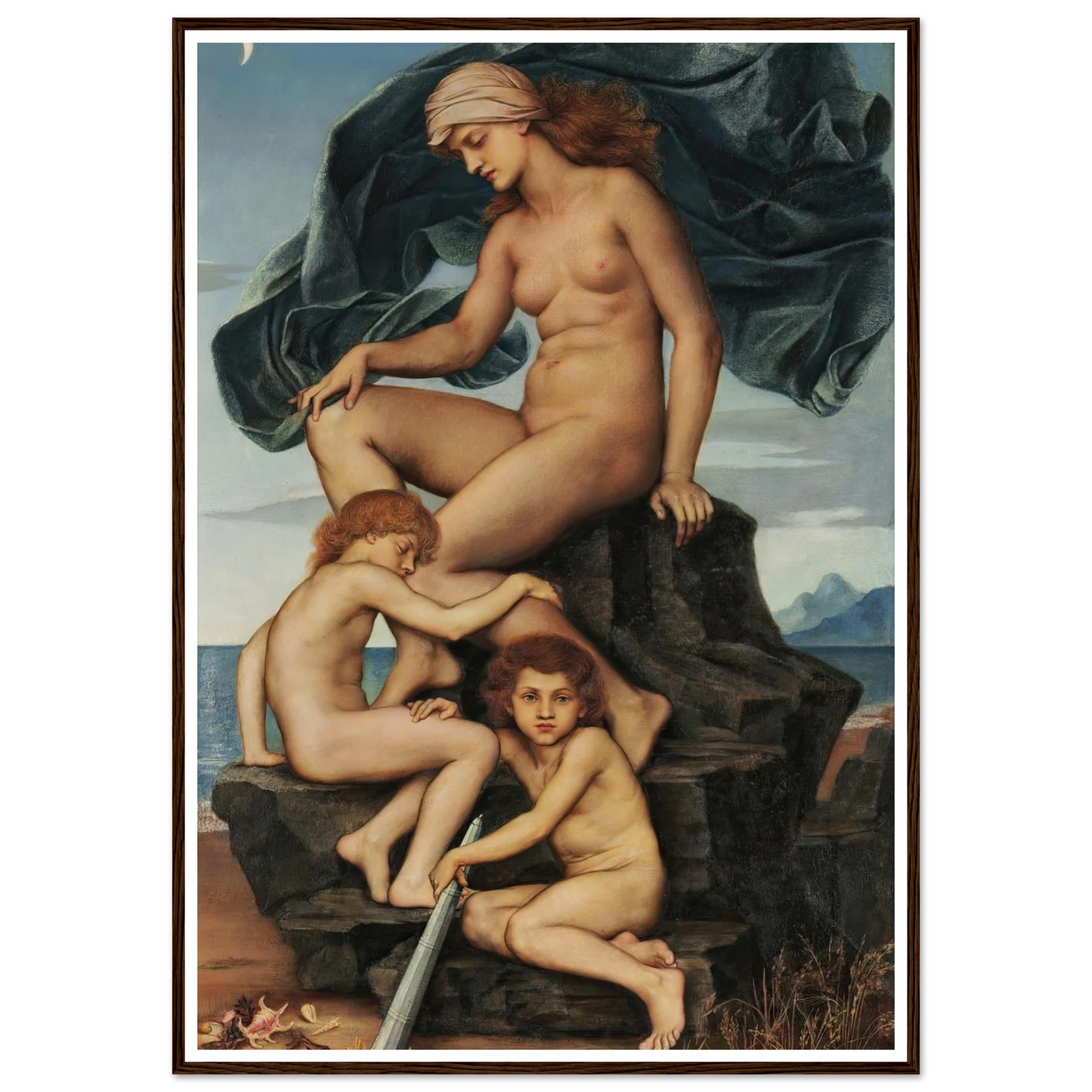 Sleep and Death, the Children of the Night (1883) Art Print | Evelyn de Morgan - Framed Poster - 30x40 cm / 12x16″ - Black frame