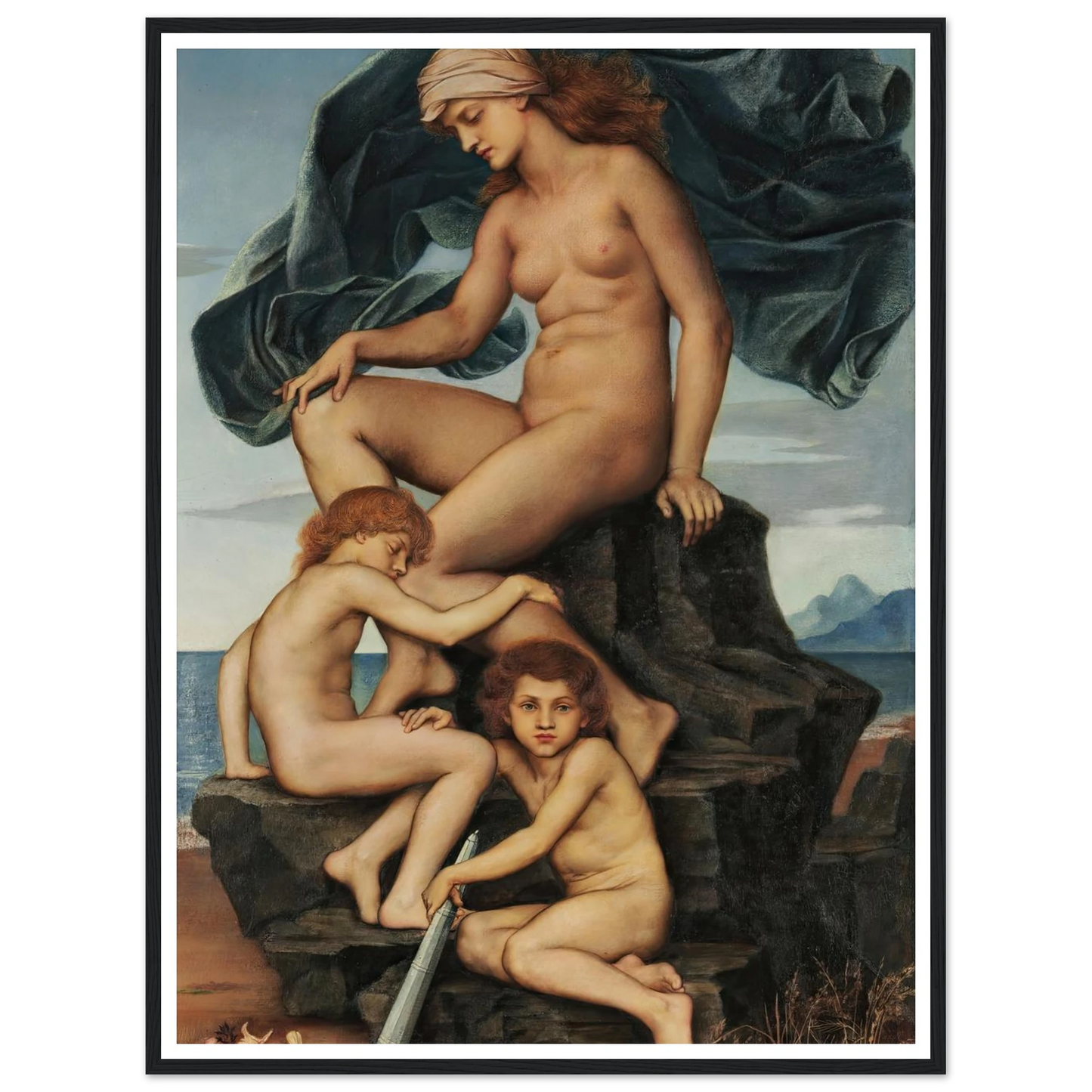 Sleep and Death, the Children of the Night (1883) Art Print | Evelyn de Morgan - Framed Poster - 30x40 cm / 12x16″ - Black frame