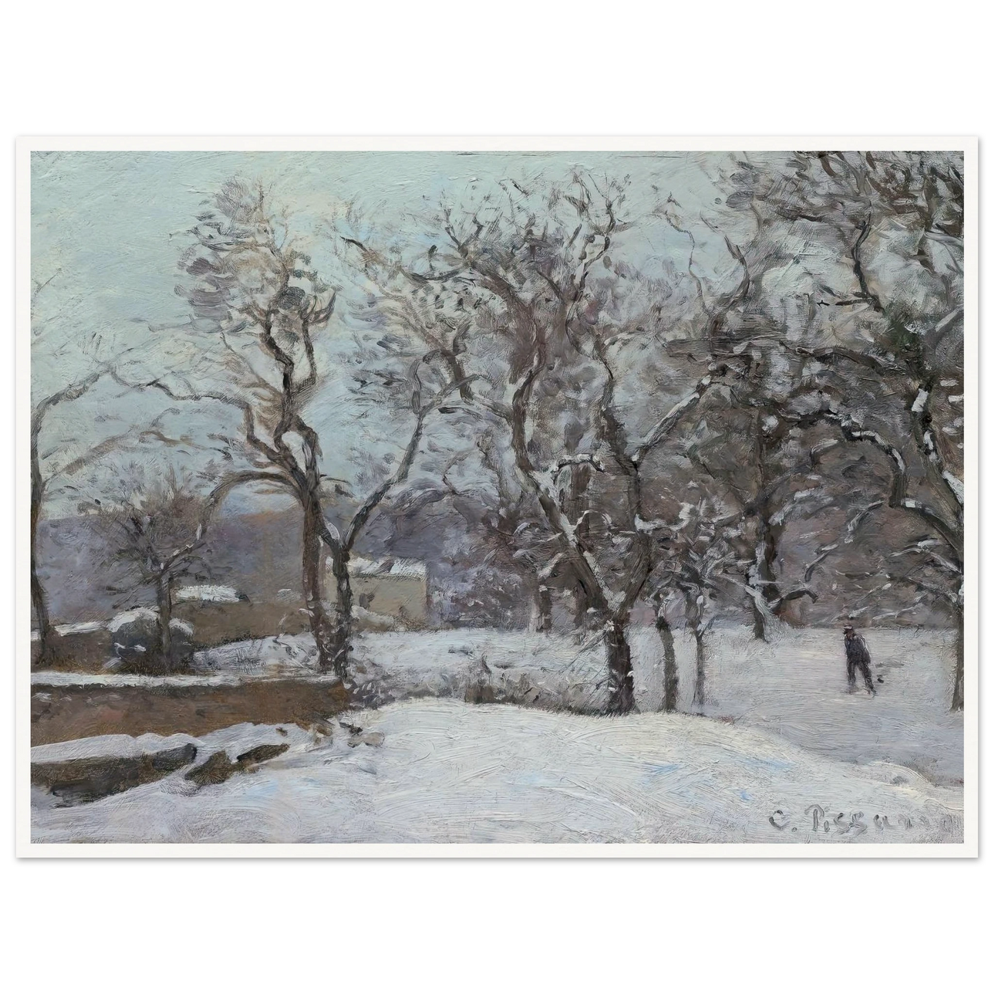 Snow at Louveciennes (c. 1870) Art Print | Camille Pissarro - Framed Poster - 30x40 cm / 12x16″ - Black frame