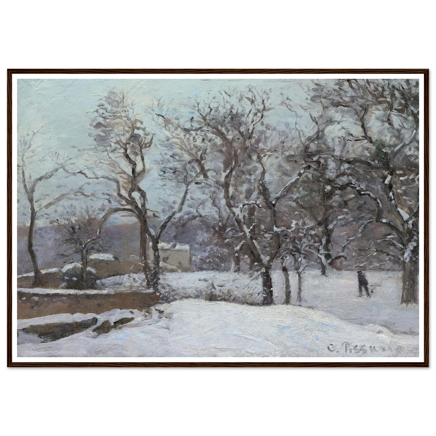 Snow at Louveciennes (c. 1870) Art Print | Camille Pissarro - Framed Poster - 30x40 cm / 12x16″ - Black frame
