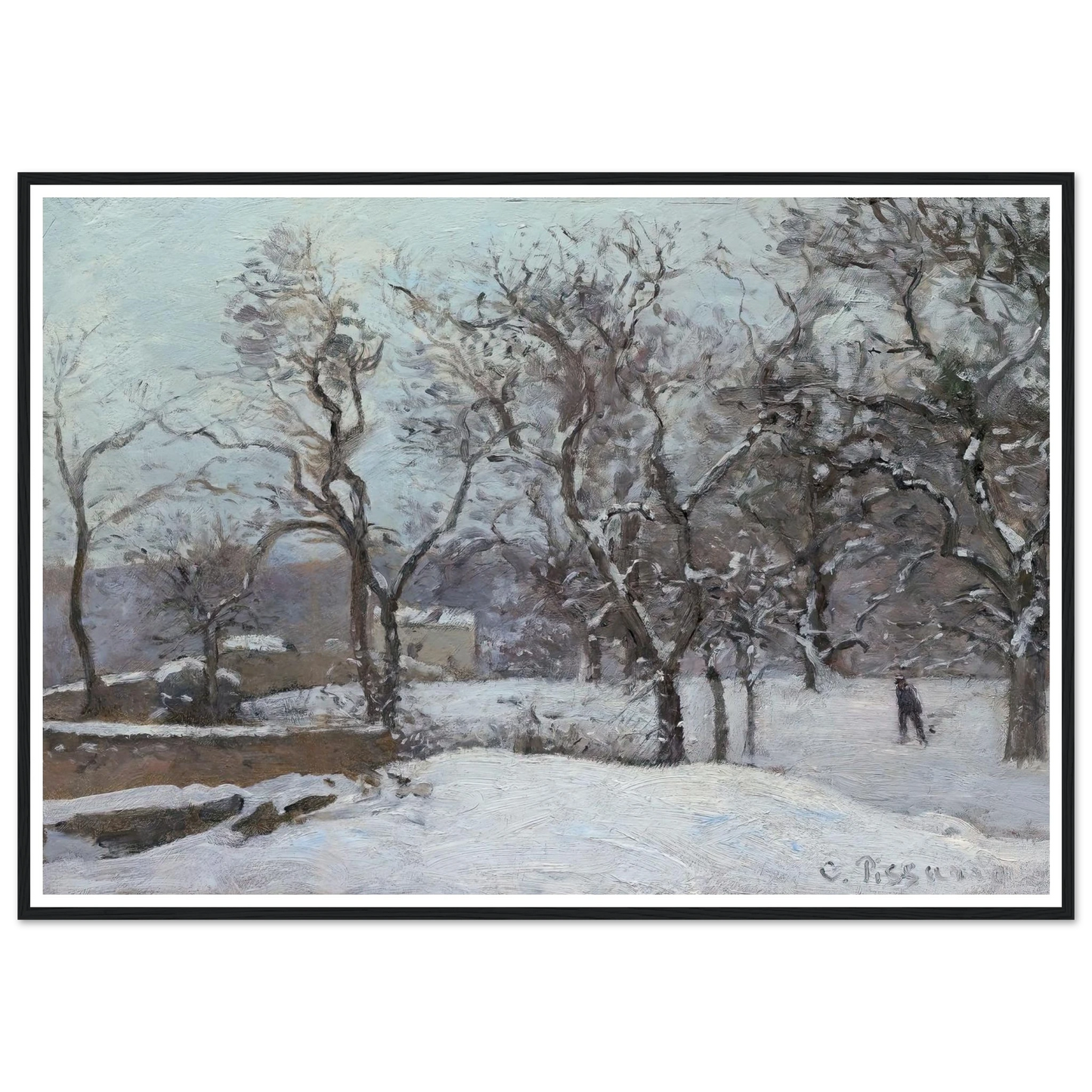 Snow at Louveciennes (c. 1870) Art Print | Camille Pissarro - Framed Poster - 30x40 cm / 12x16″ - Black frame