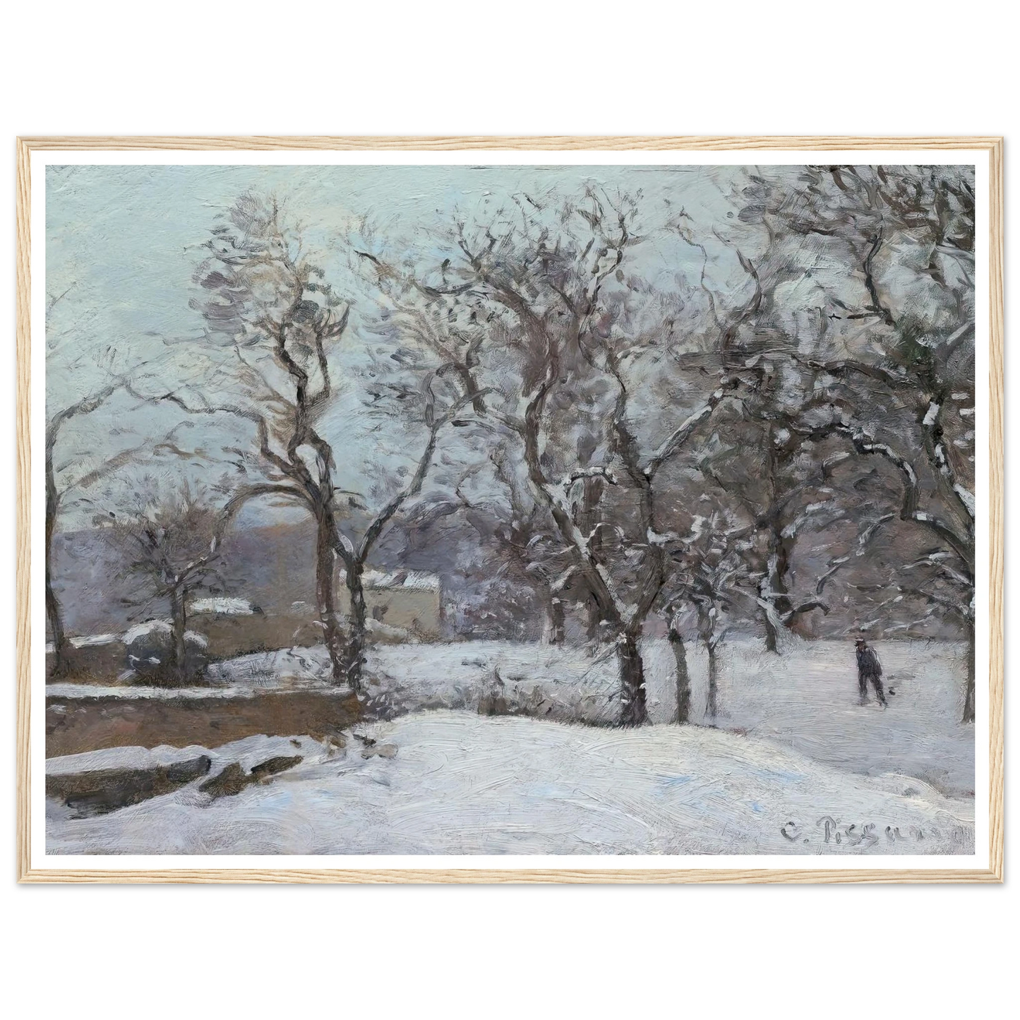Snow at Louveciennes (c. 1870) Art Print | Camille Pissarro - Framed Poster - 30x40 cm / 12x16″ - Black frame