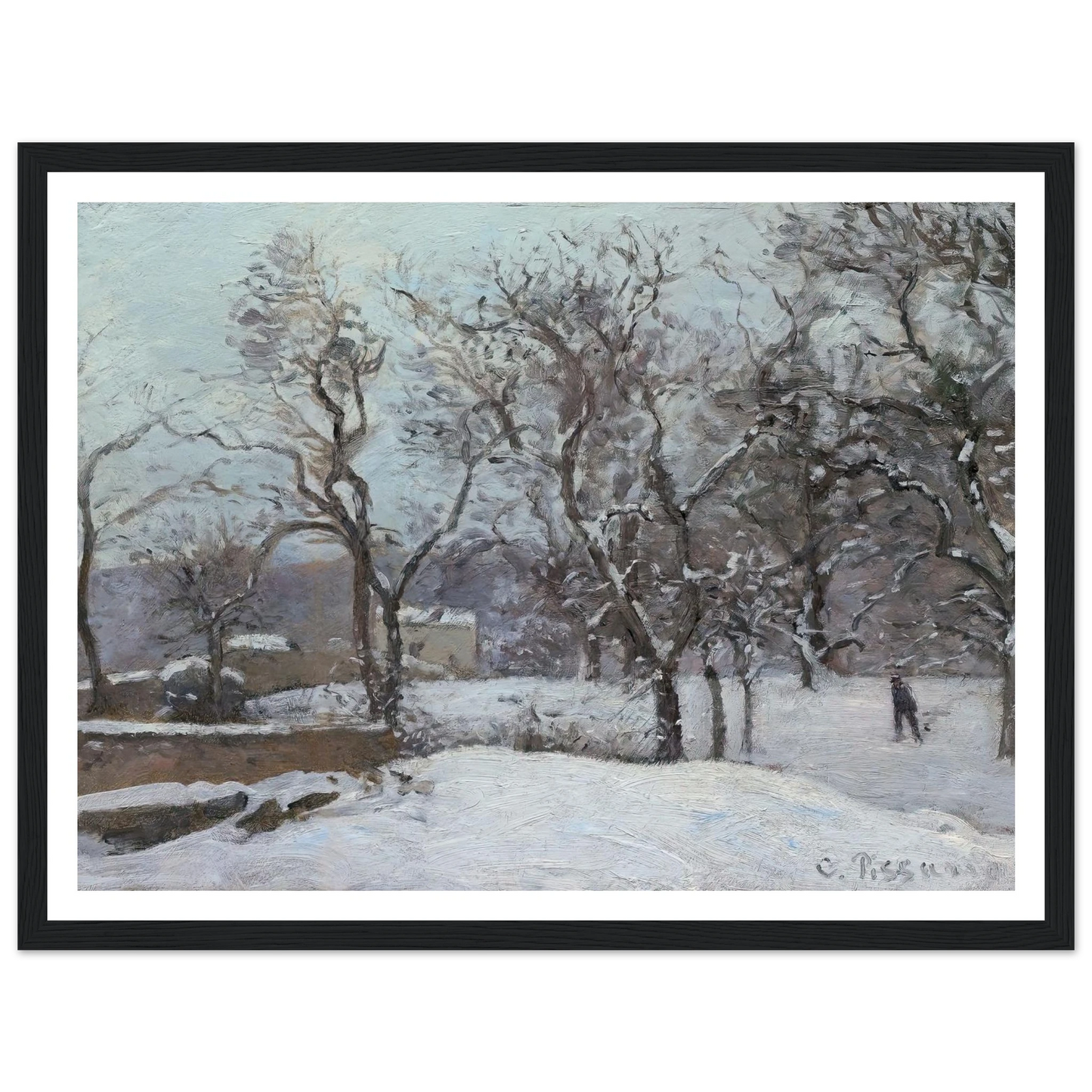 Snow at Louveciennes (c. 1870) Art Print | Camille Pissarro - Framed Poster - 30x40 cm / 12x16″ - Black frame