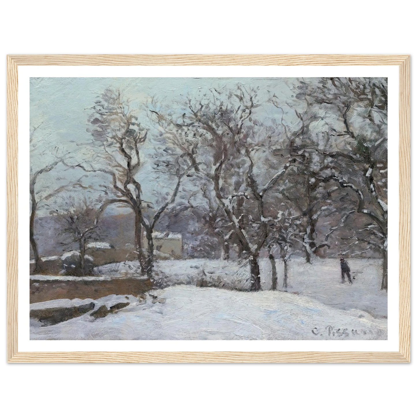 Snow at Louveciennes (c. 1870) Art Print | Camille Pissarro - Framed Poster - 30x40 cm / 12x16″ - Black frame