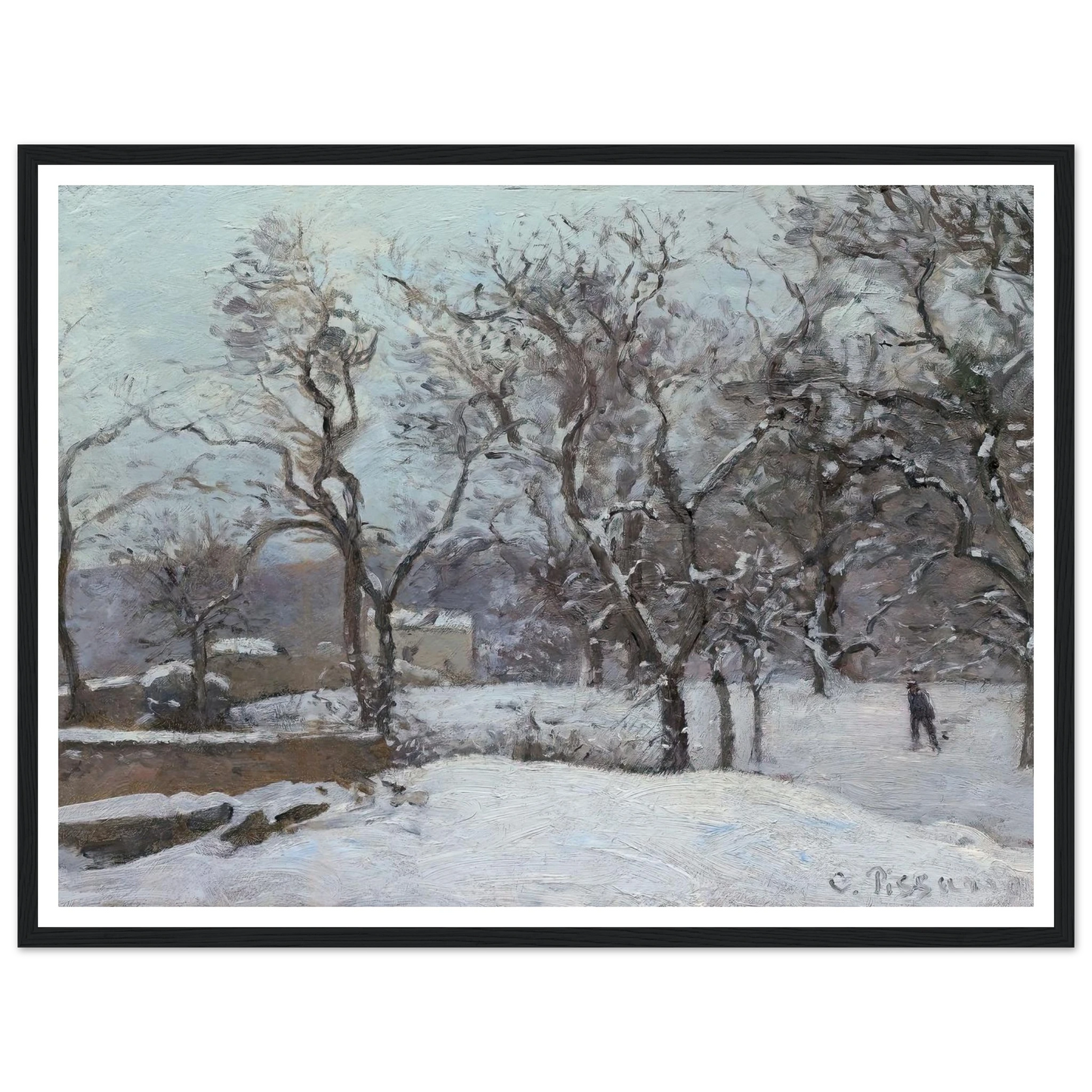 Snow at Louveciennes (c. 1870) Art Print | Camille Pissarro - Framed Poster - 30x40 cm / 12x16″ - Black frame