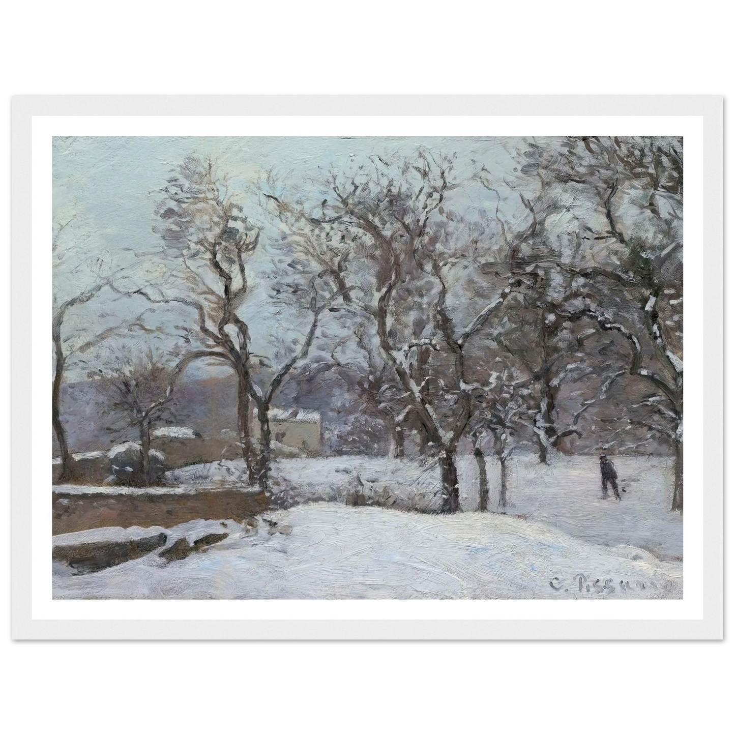 Snow at Louveciennes (c. 1870) Art Print | Camille Pissarro - Framed Poster - 30x40 cm / 12x16″ - Black frame