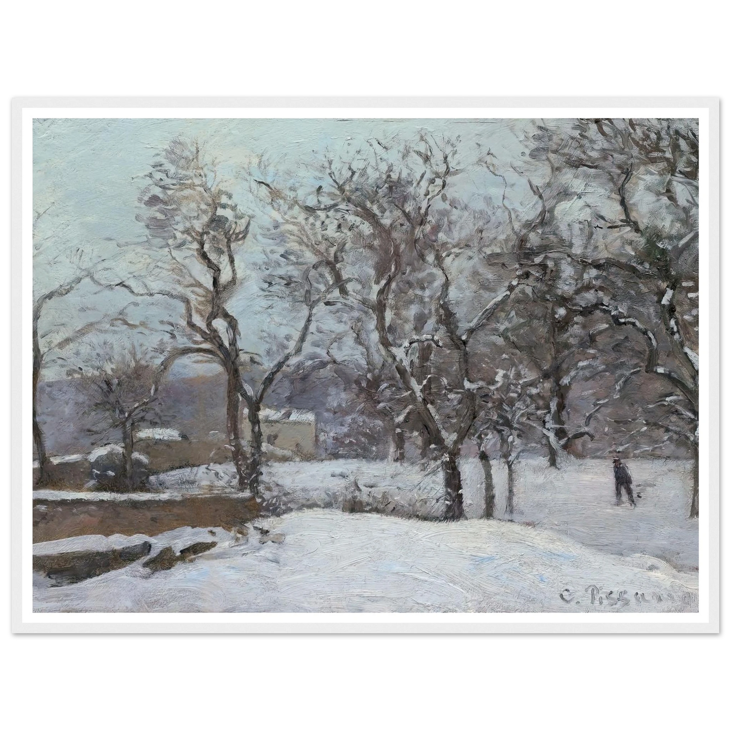 Snow at Louveciennes (c. 1870) Art Print | Camille Pissarro - Framed Poster - 30x40 cm / 12x16″ - Black frame