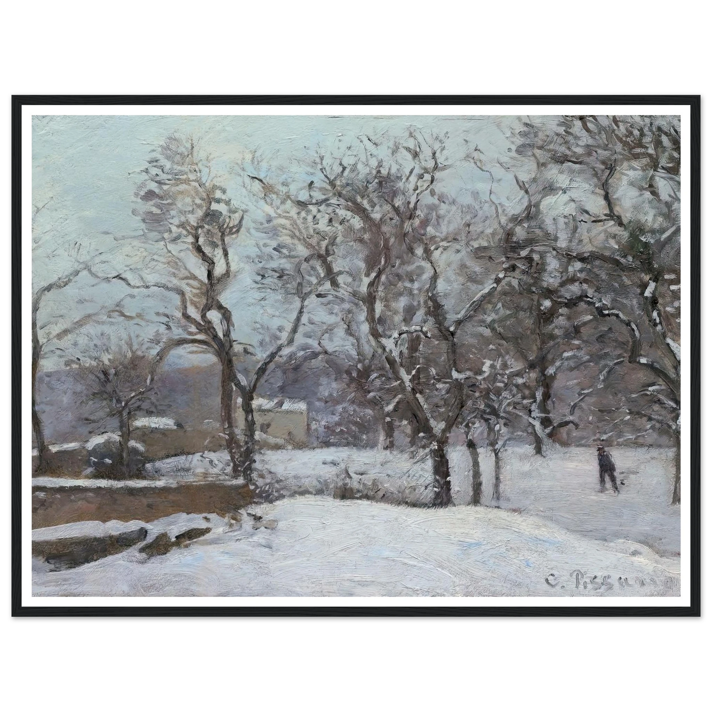 Snow at Louveciennes (c. 1870) Art Print | Camille Pissarro - Framed Poster - 30x40 cm / 12x16″ - Black frame